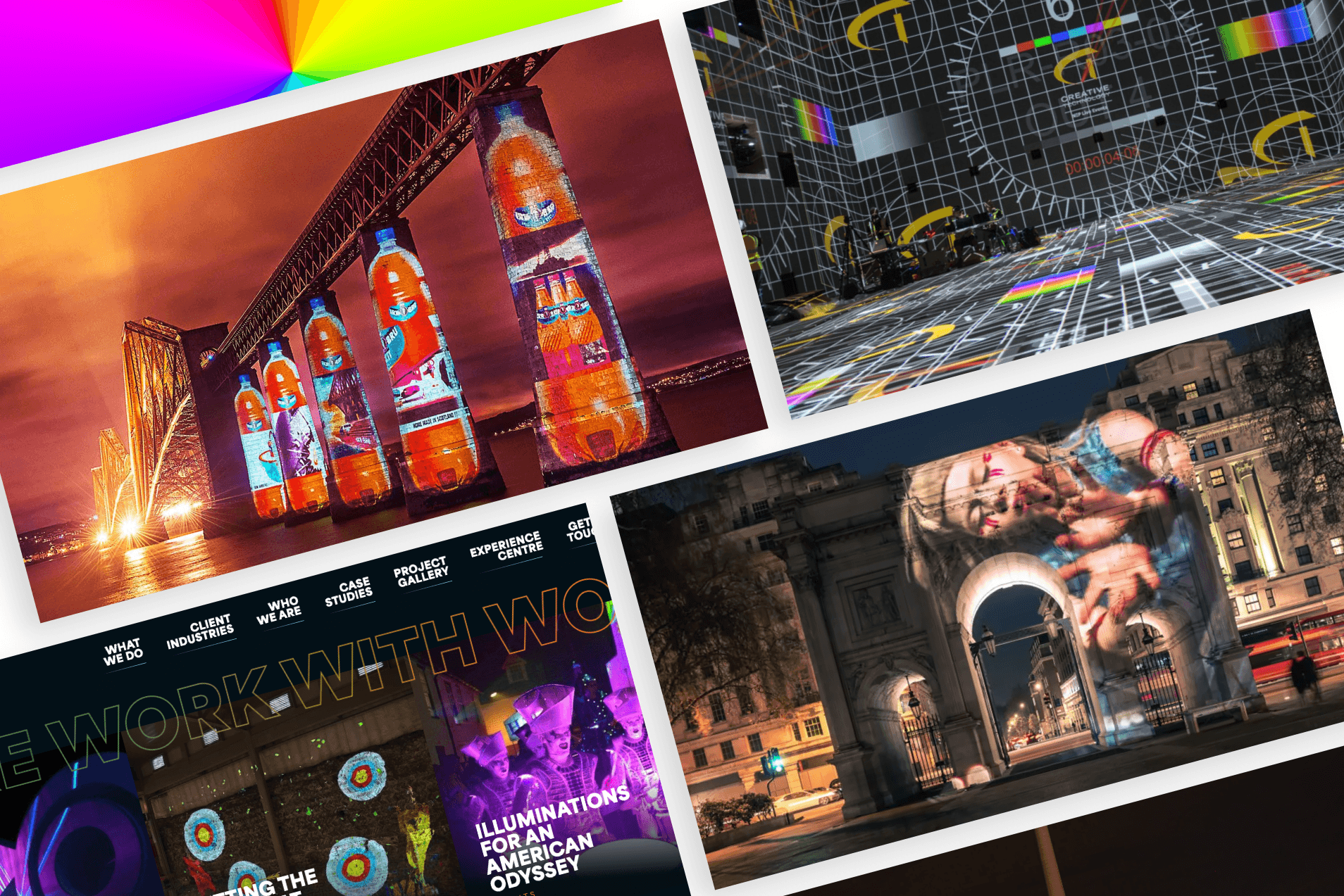 Mother Gorilla competitor screens and websites showing bright colourways and dark imagery