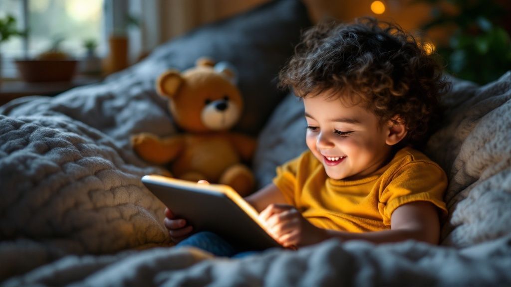 Speak4Me – A young student with headphones smiles while using a tablet, demonstrating the positive experience of using a reading app for dyslexia.