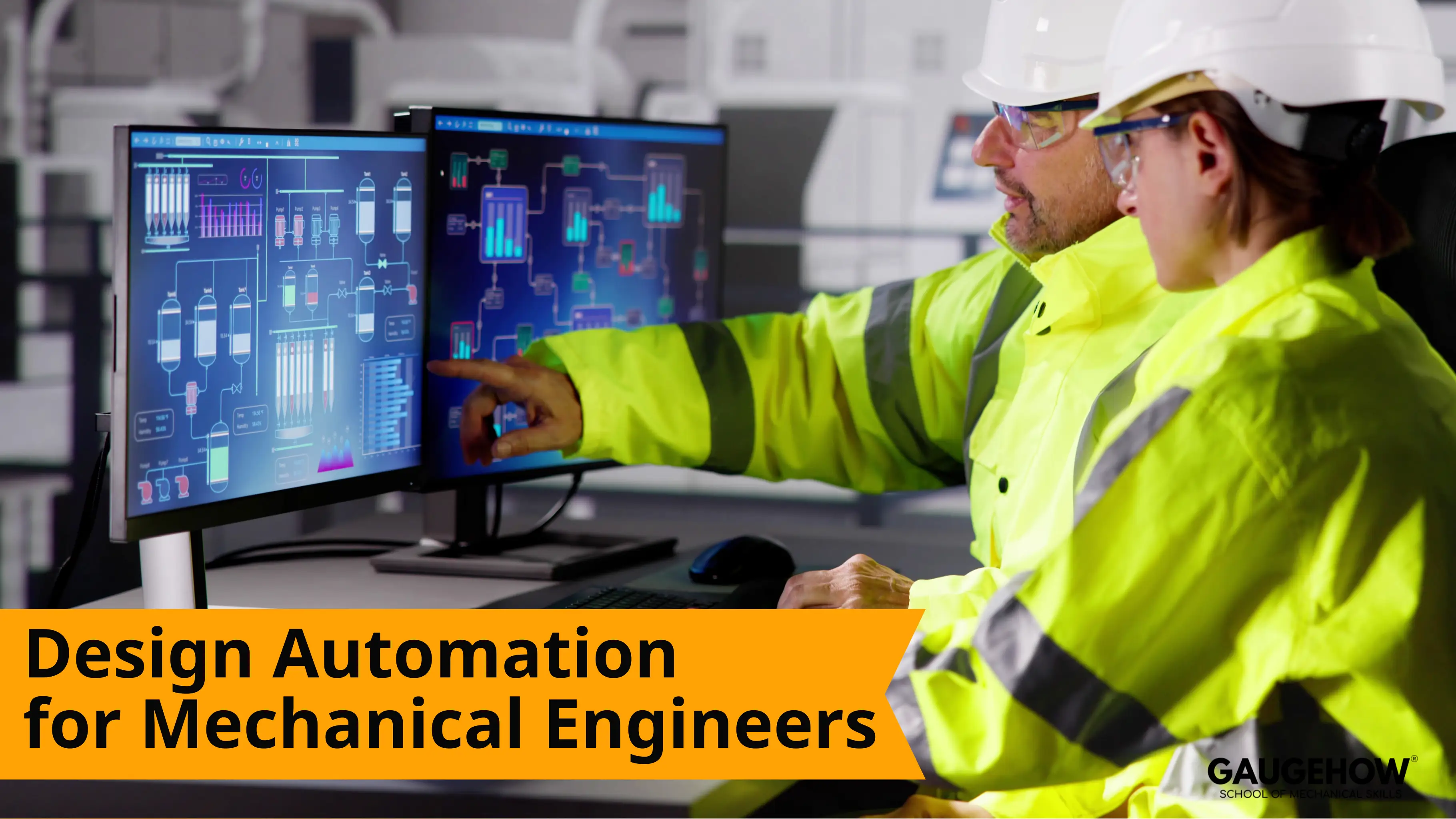 Mechanical engineers reviewing design automation