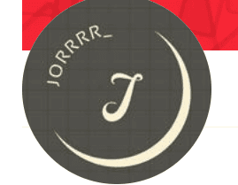 Grey silver round logo with text JORRRR