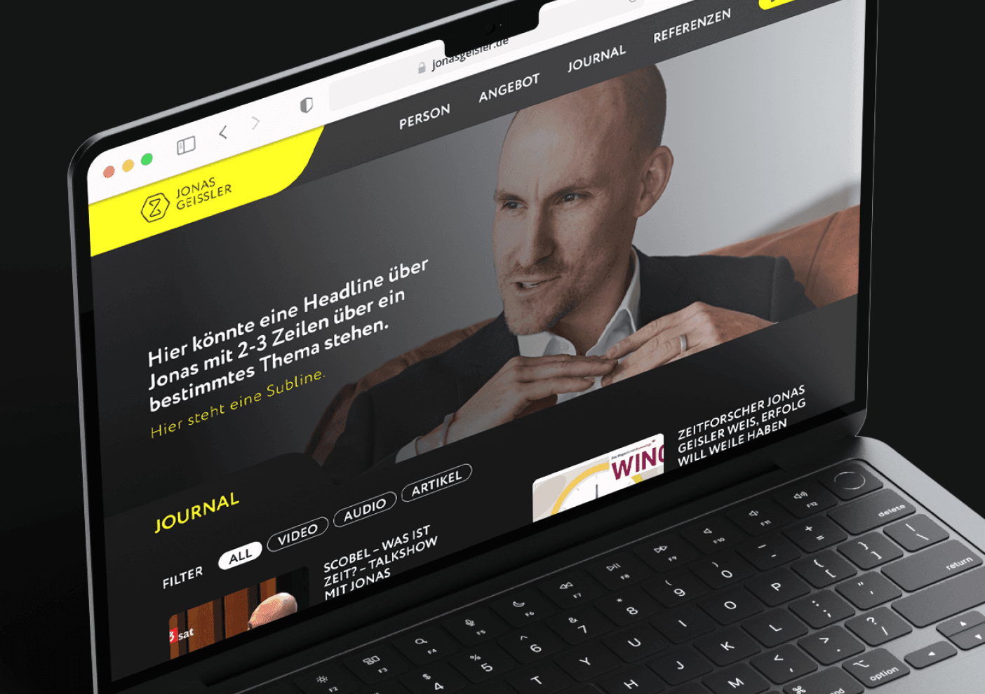 Jonas Geissler website on a laptop.