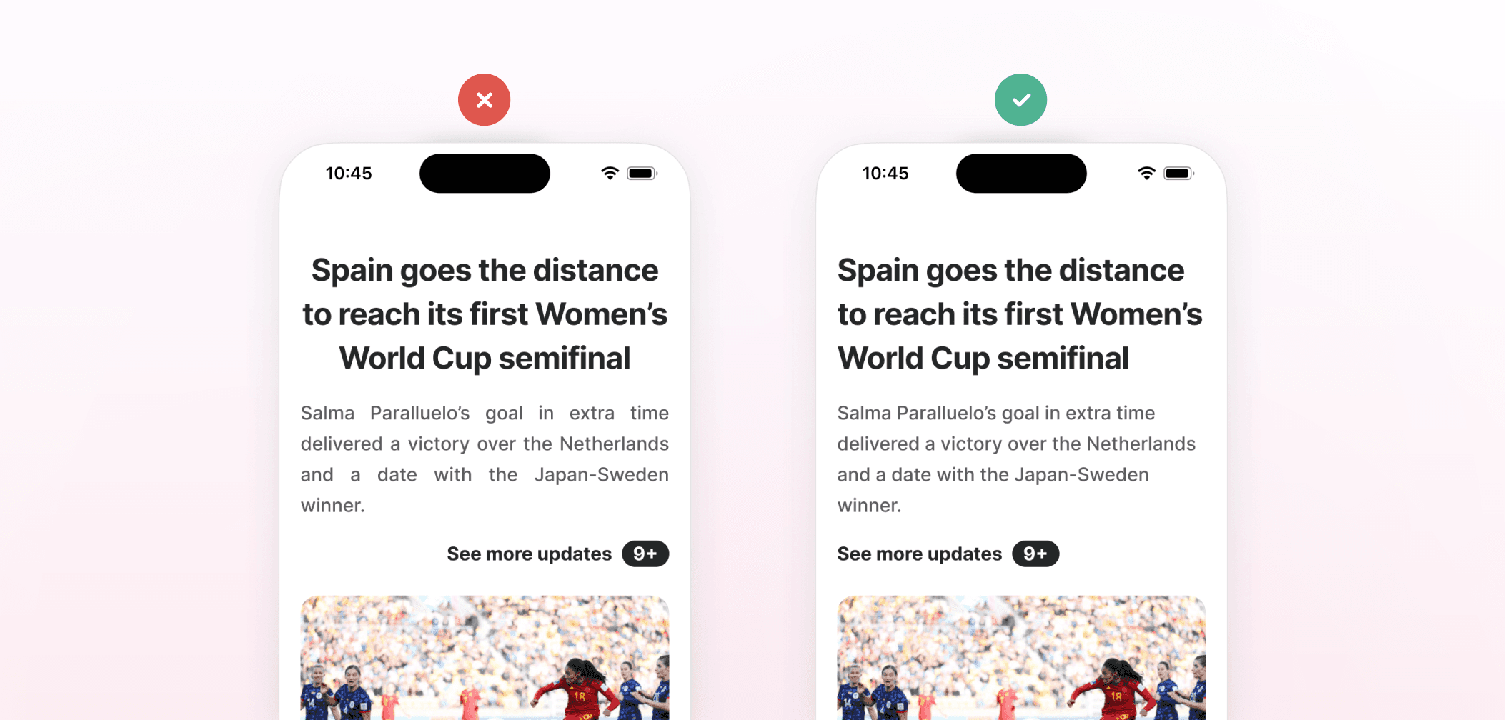 Example showing the difference when using consistent alignment and not centering dense paragraphs.
