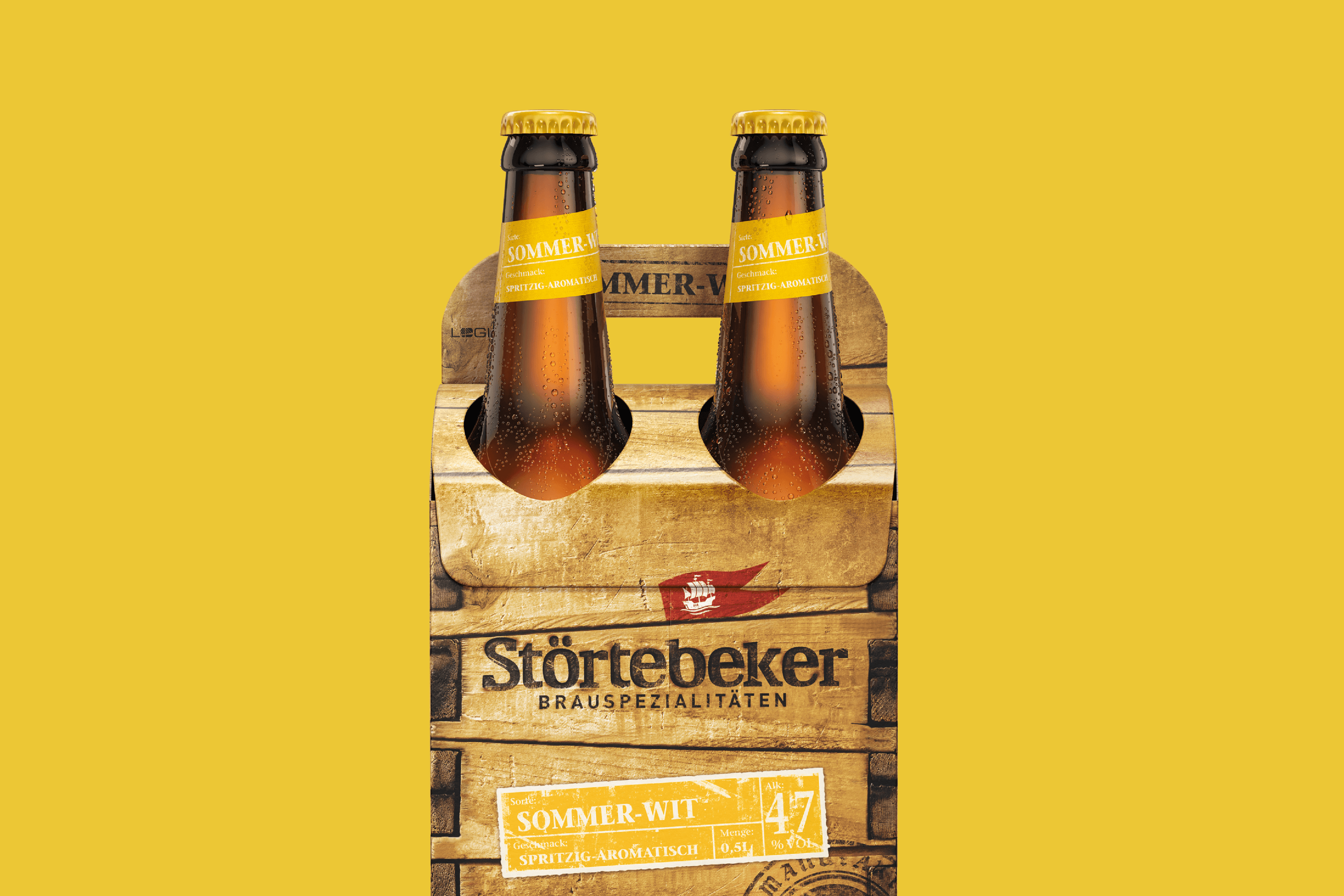 Störtebeker Sommer-Wit beer bottles in wooden carrier