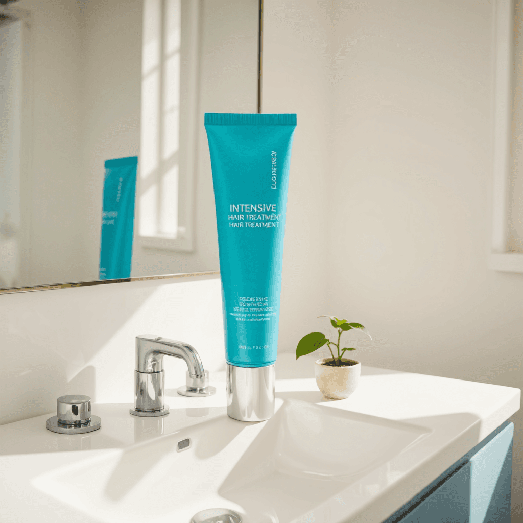 product photography of tube of intensive hair treatment