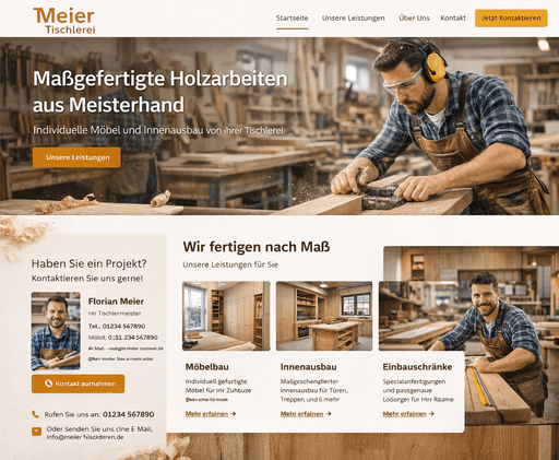 Website Tischlerei: Maßgeschneiderte Holzbearbeitung, Möbel und Innenarchitektur