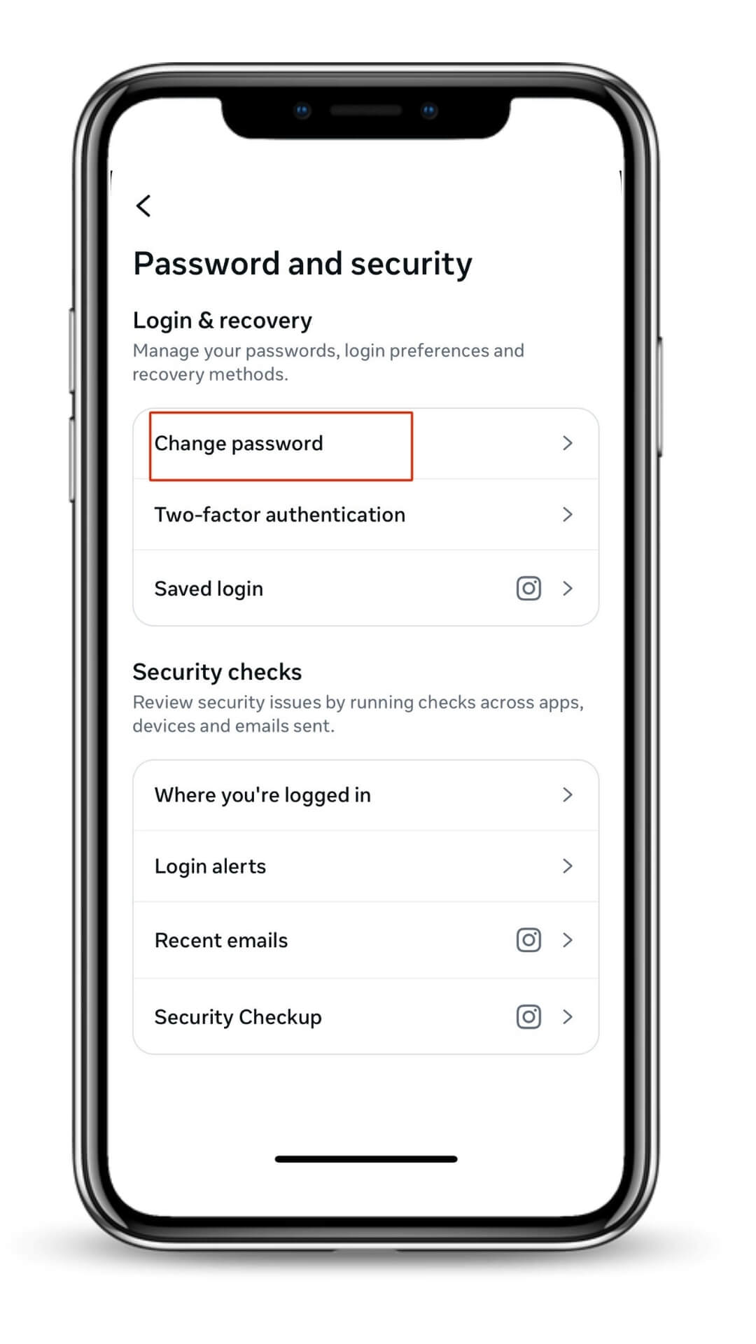 change password on password and security panel