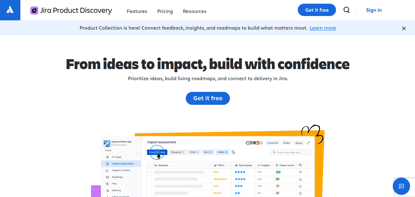 Jira Product Discovery homepage showing its idea prioritization and roadmap tool