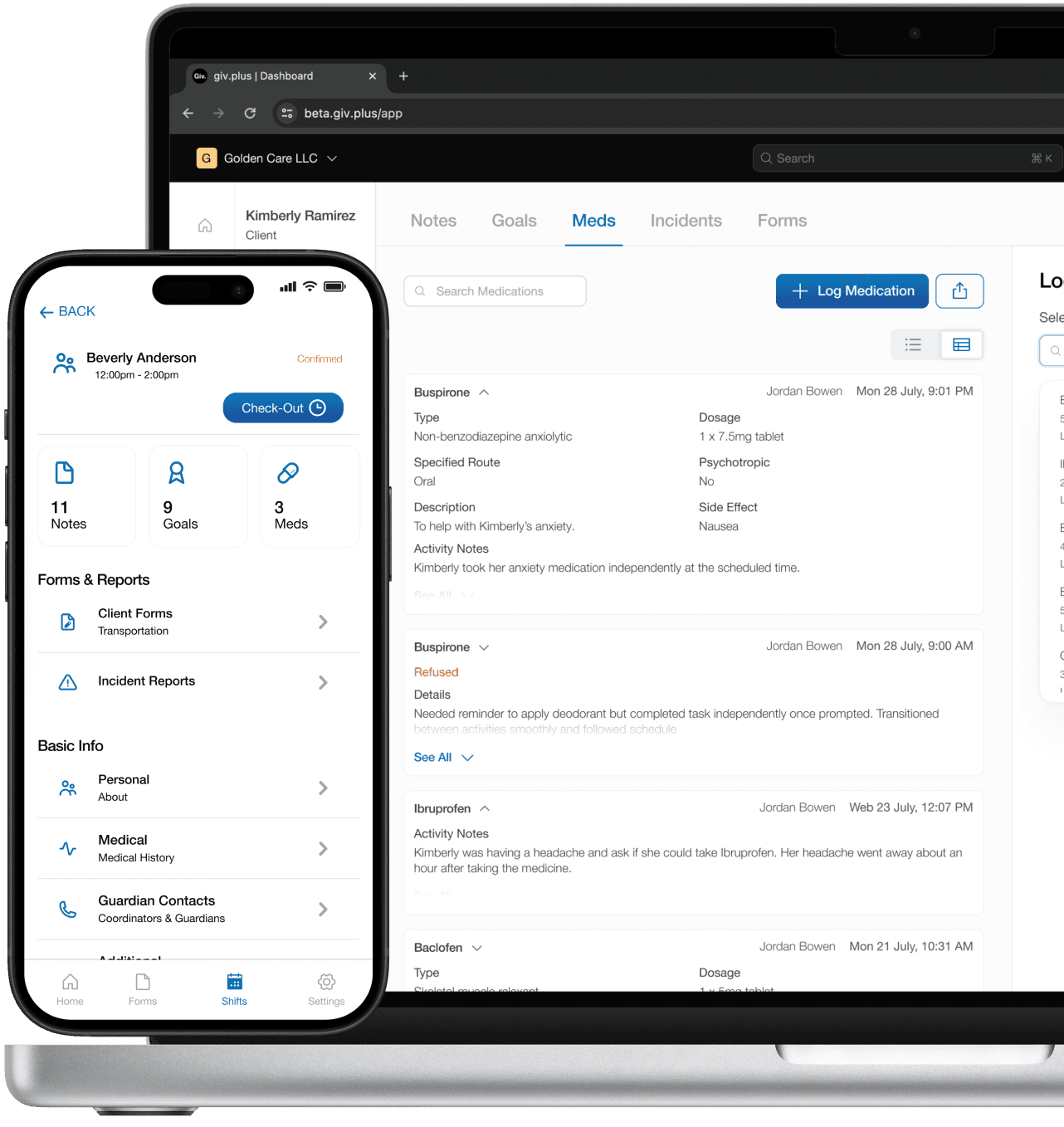 Client charting on phone and computer.