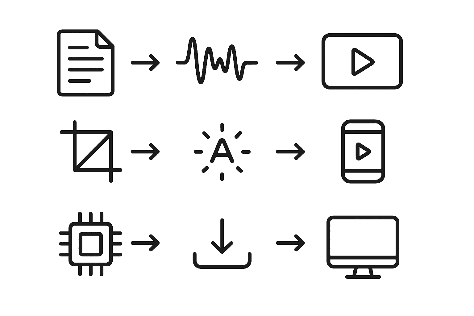 Process diagram contrasting Descript, OpusClip, and SimaDeliver AI video workflows.
