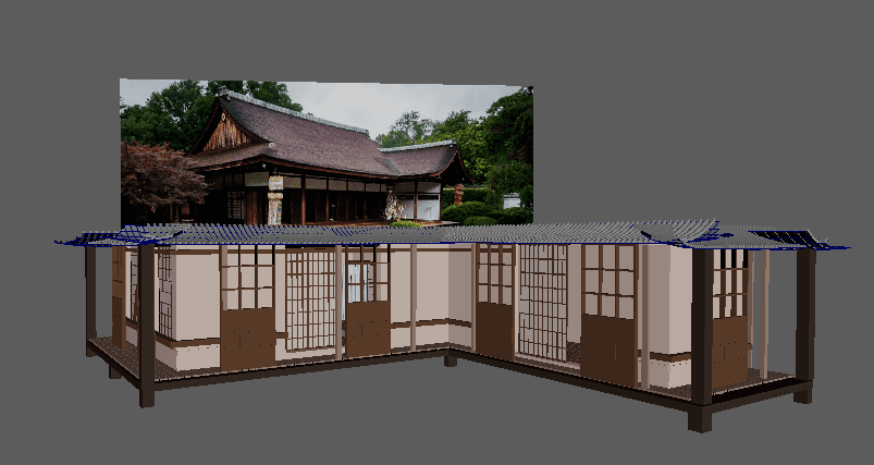Early full-house model shown alongside an architectural reference