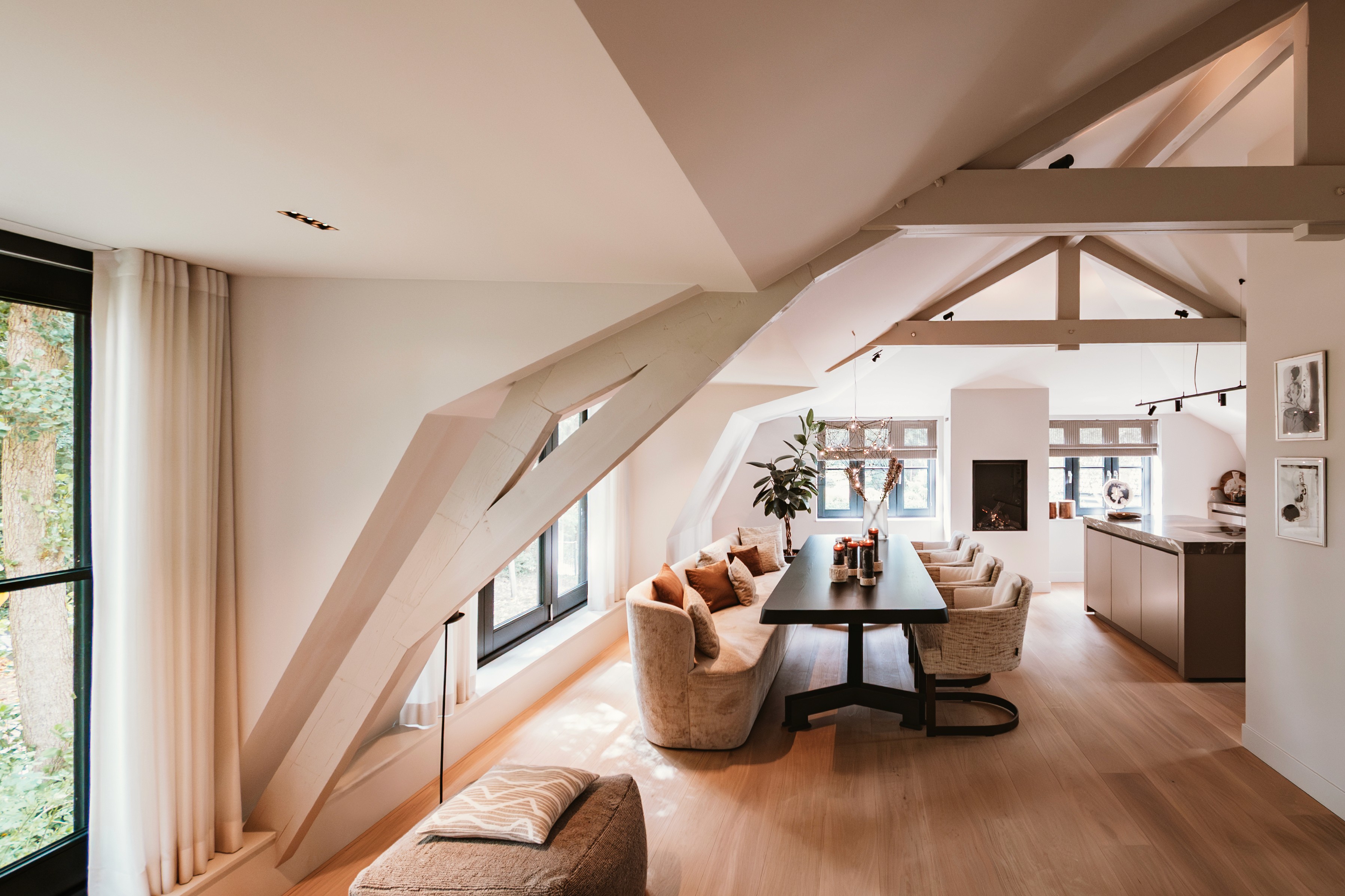 Modern curved staircase with warm ambient lighting