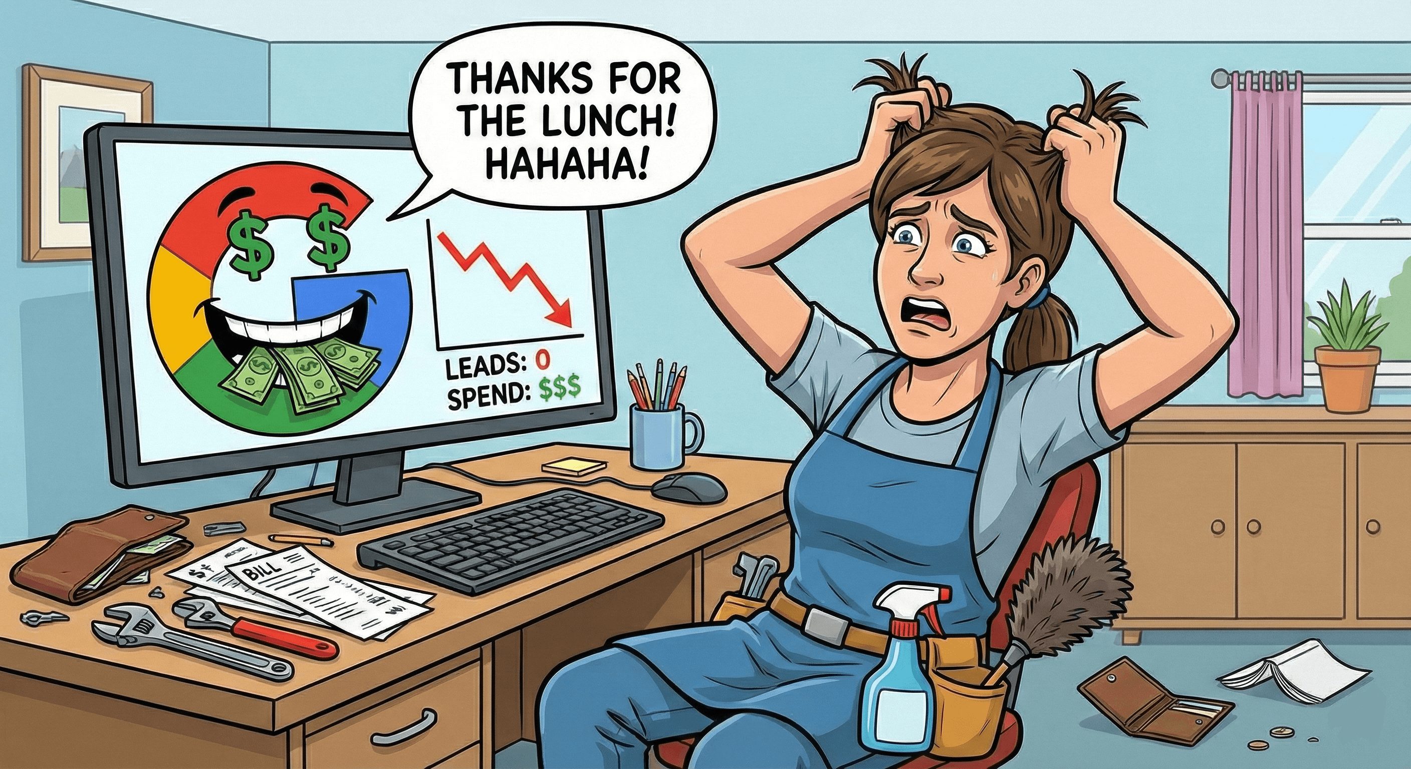 Home cleaning lagy frustrated about Google Ads money wasting
