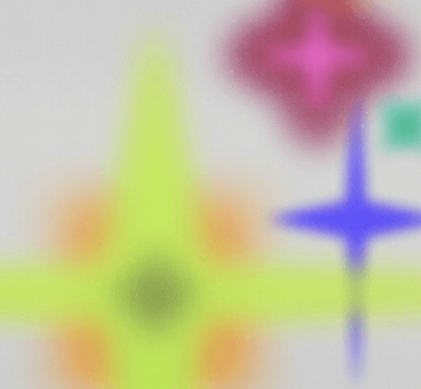 Two young children stand facing a large glass window covered in colorful drawings, doodles, and handwritten notes in yellow and blue marker. One child points at the glass while the other looks on.