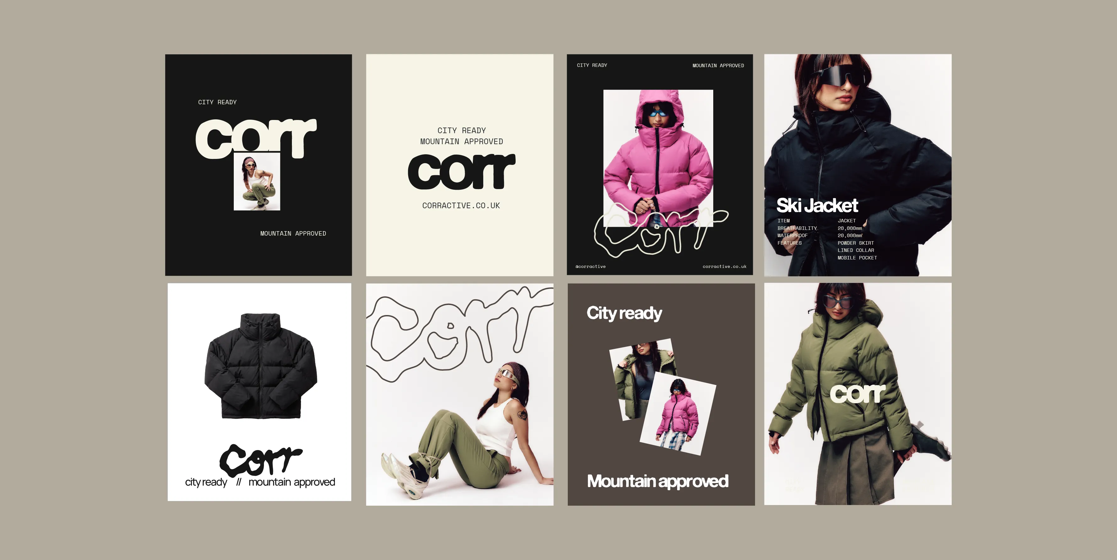 A collection of social media assets promoting the ski brand