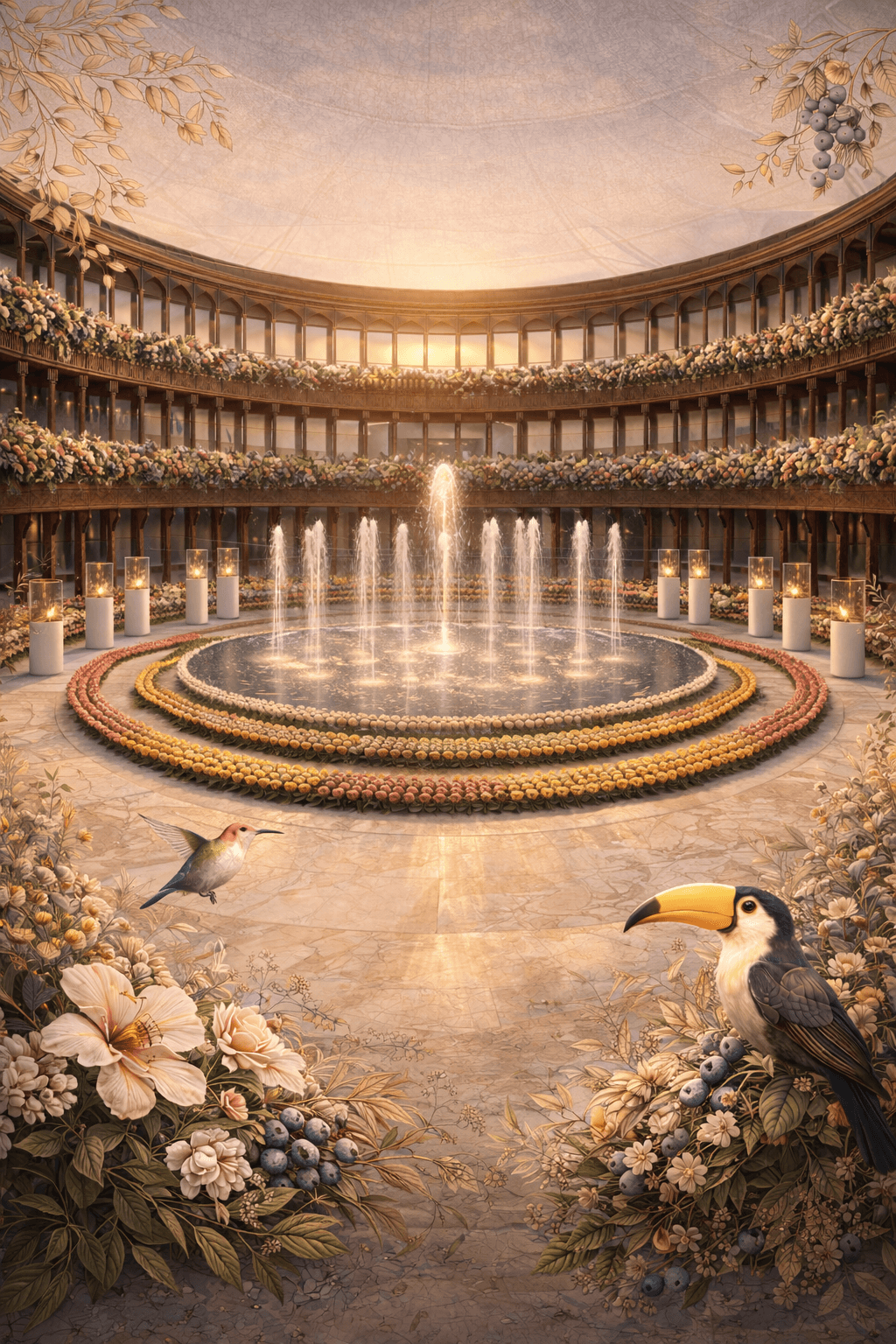 Luxury fashion editorial photography featuring model in vibrant patterned suit with orange accents, seated on vintage green armchair in elegant interior setting - Serif Creative Studio portfolio