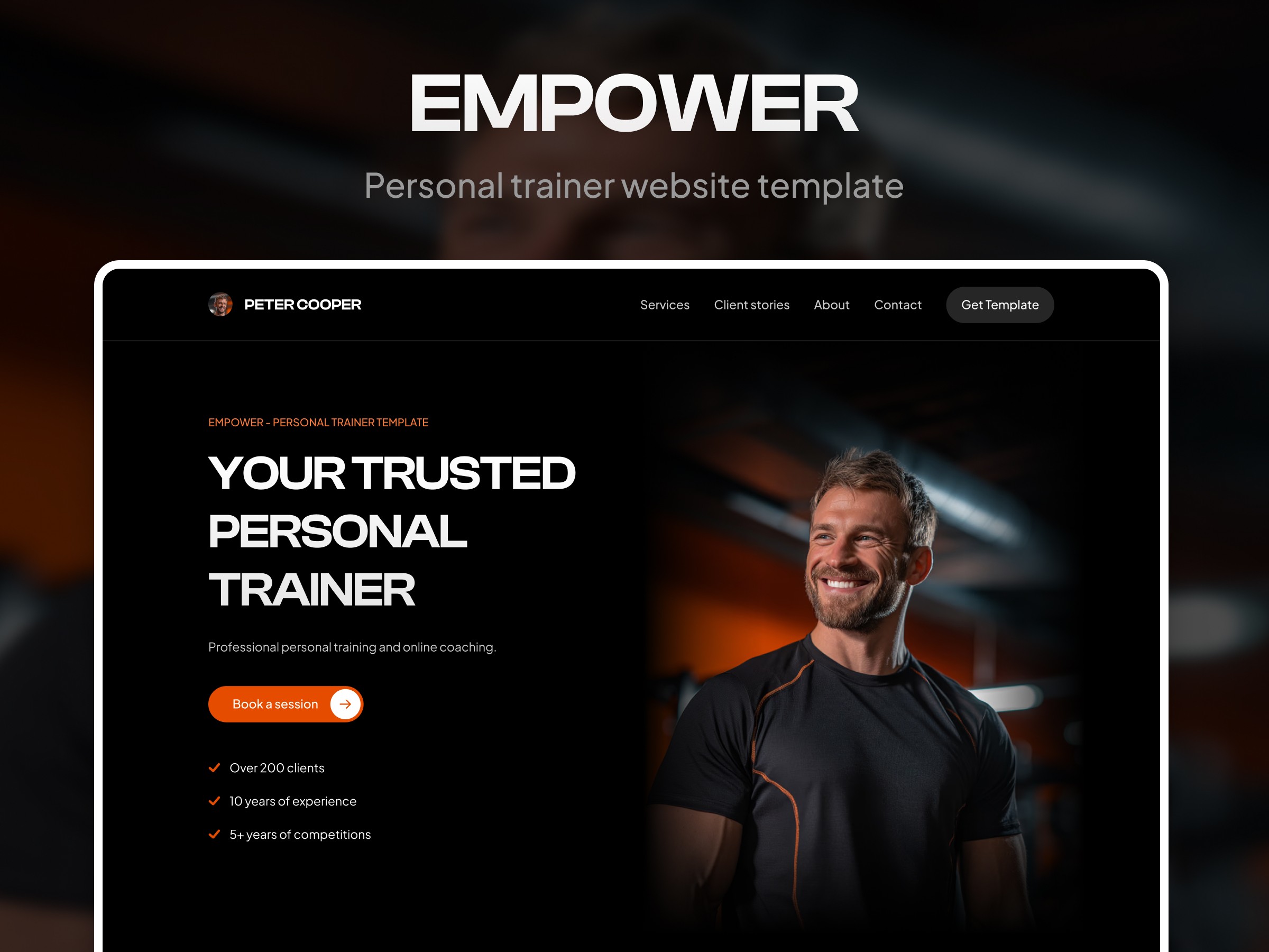 Empower — personal trainer website template with modern fitness website design