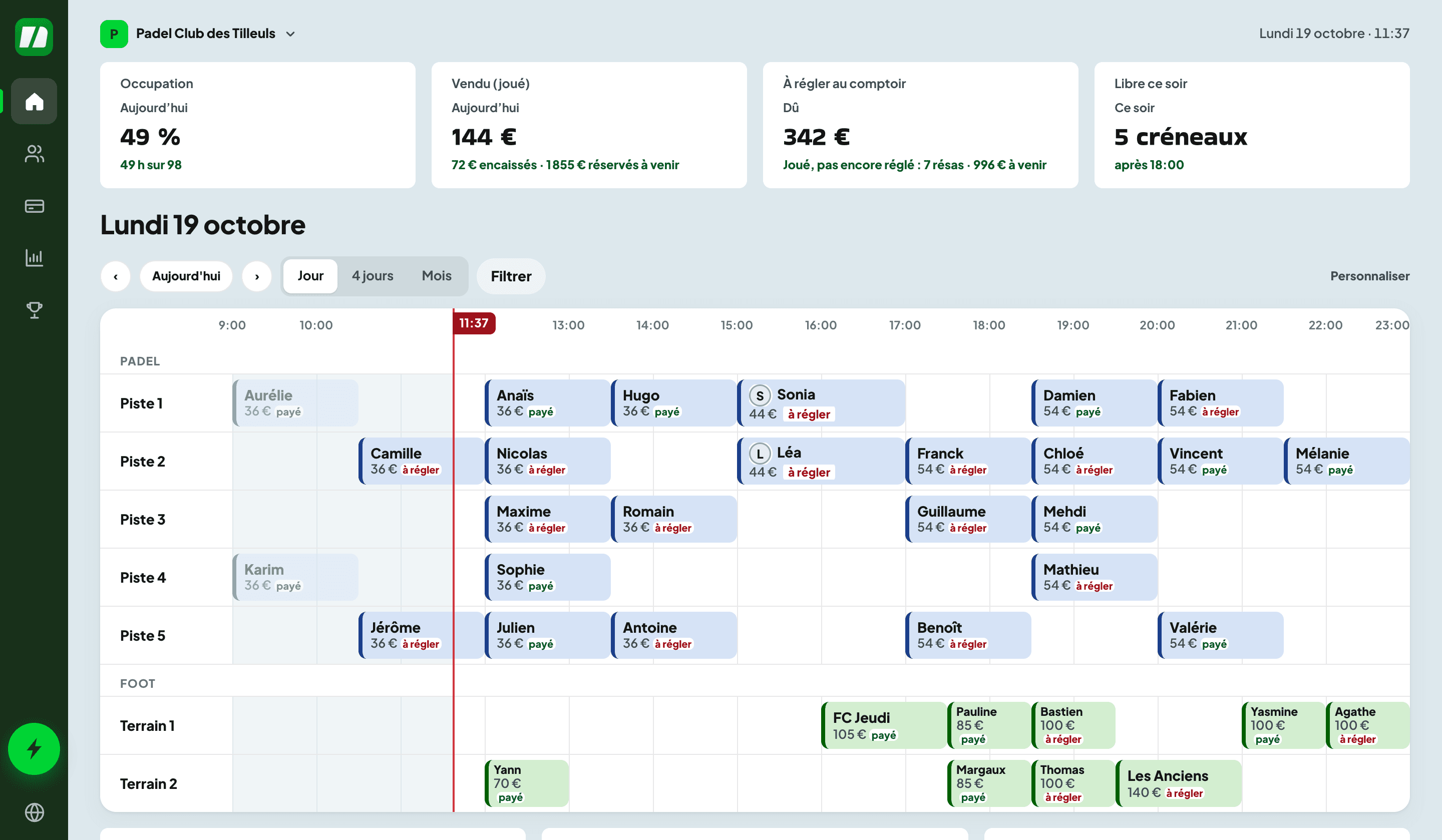 Le planning du jour dans Poteau Max