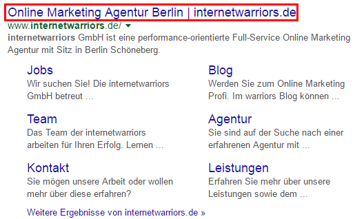 Anzeige von Seitentiteln in den Google Suchergebnissen inkl. Sitelinks