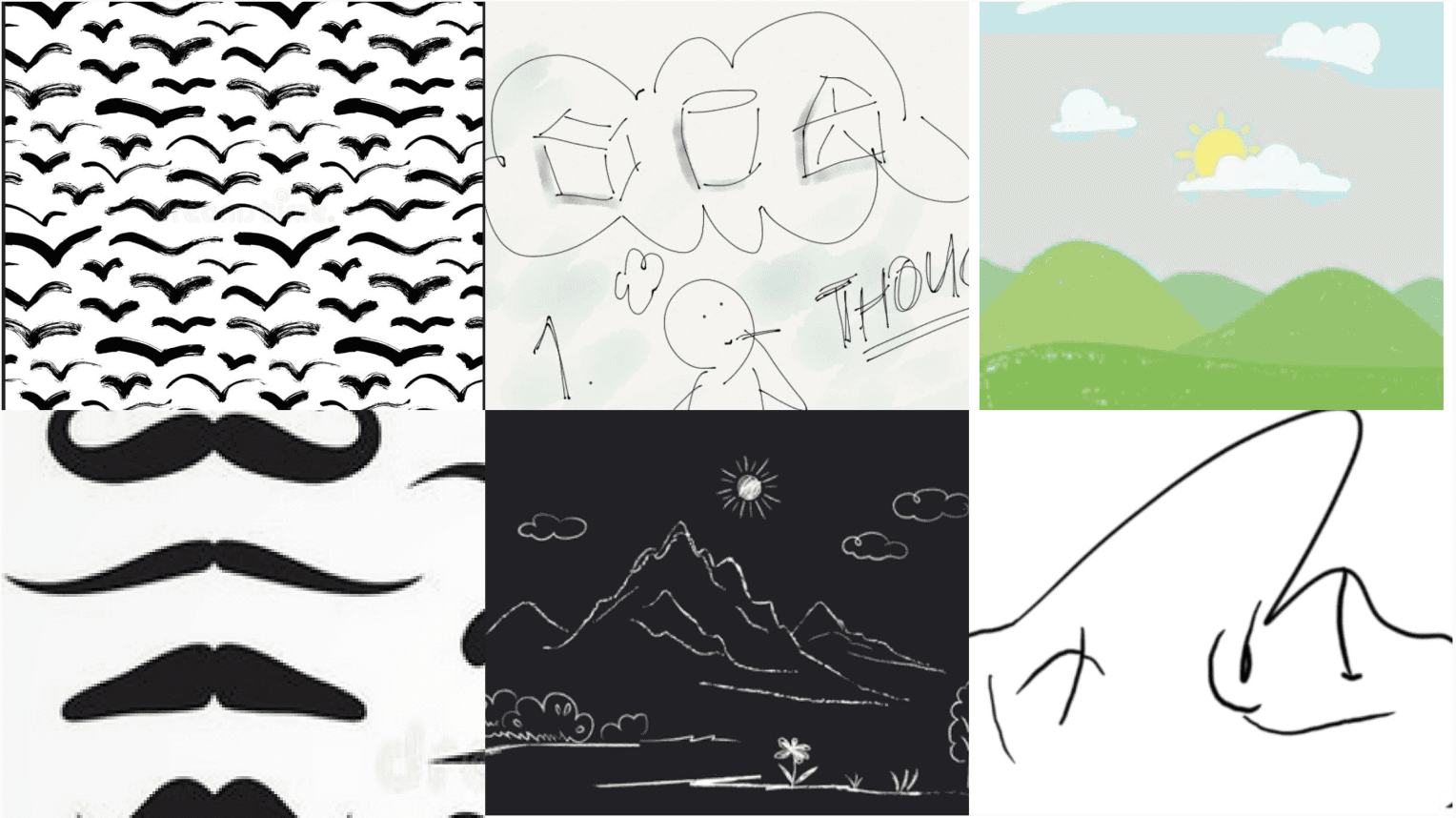 Collection of inspirational images, each an illustration created with the simplest of lines.