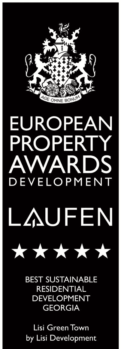 Logo of the European Property Awards featuring a crown and the text "Laufen" at the bottom.