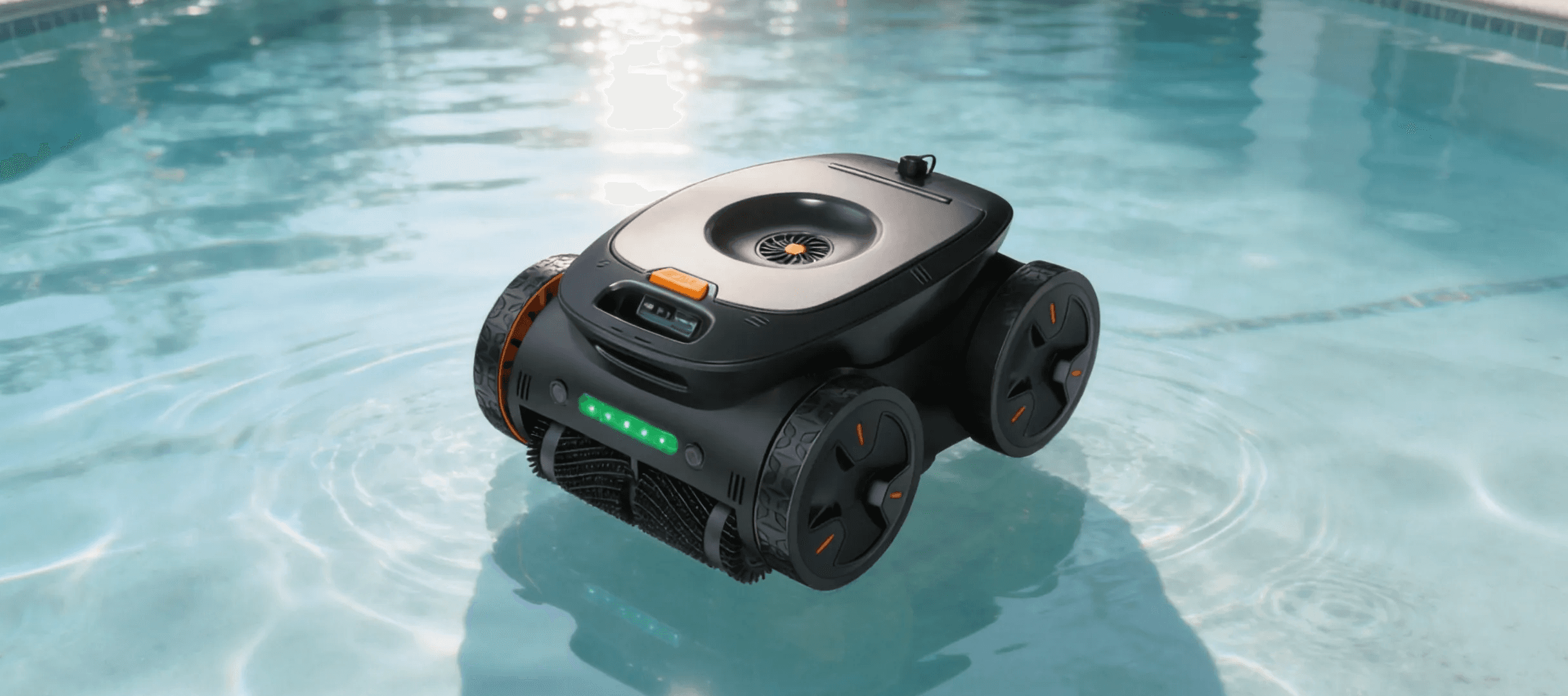 Robotic pool cleaner with sensor technology and advanced cleaning features in a swimming pool