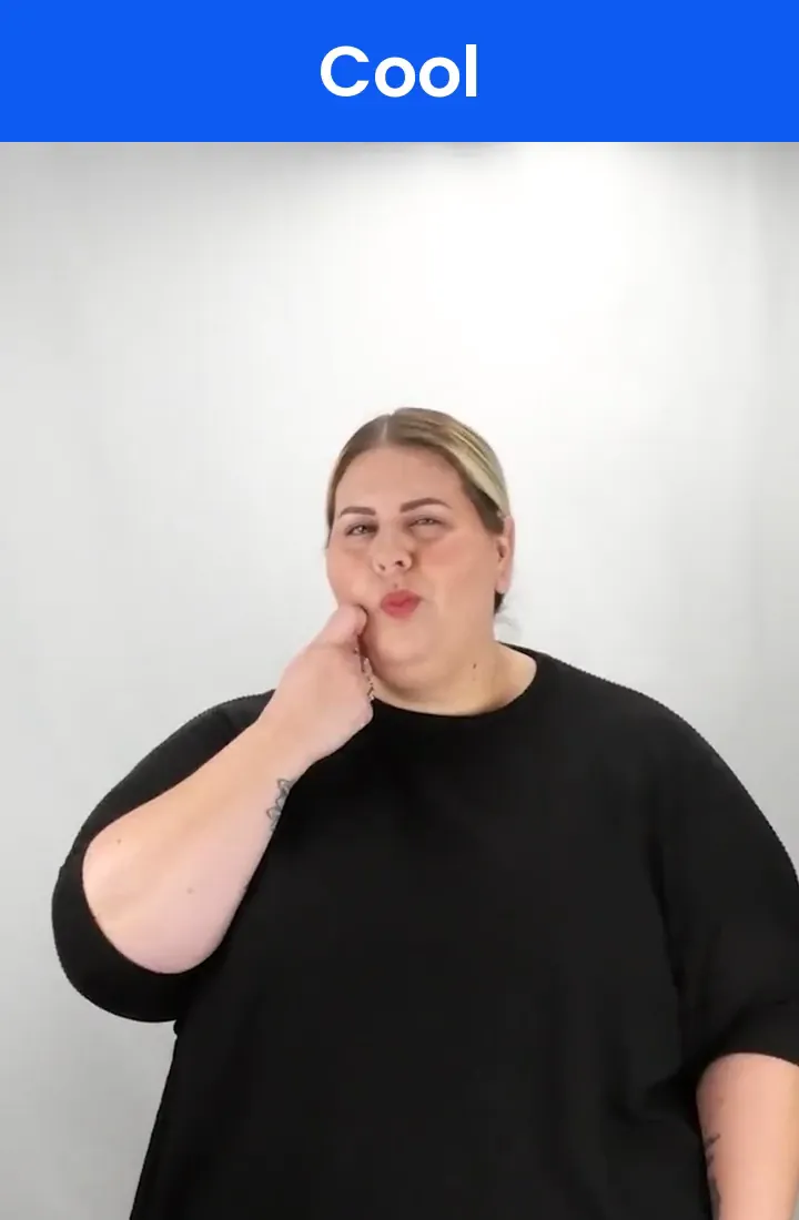 A Deaf signer signs COOL in ASL