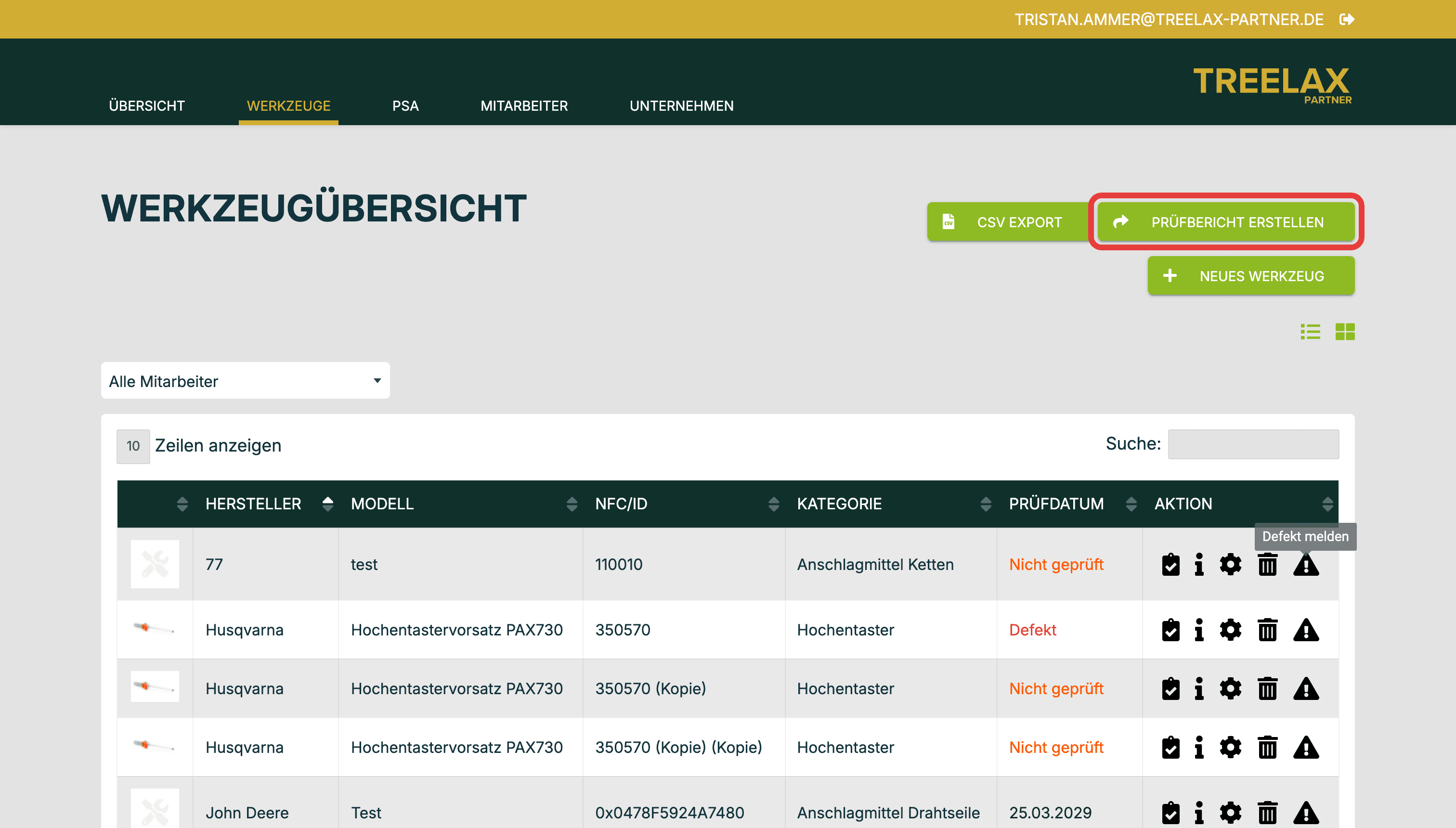„Prüfbericht erstellen