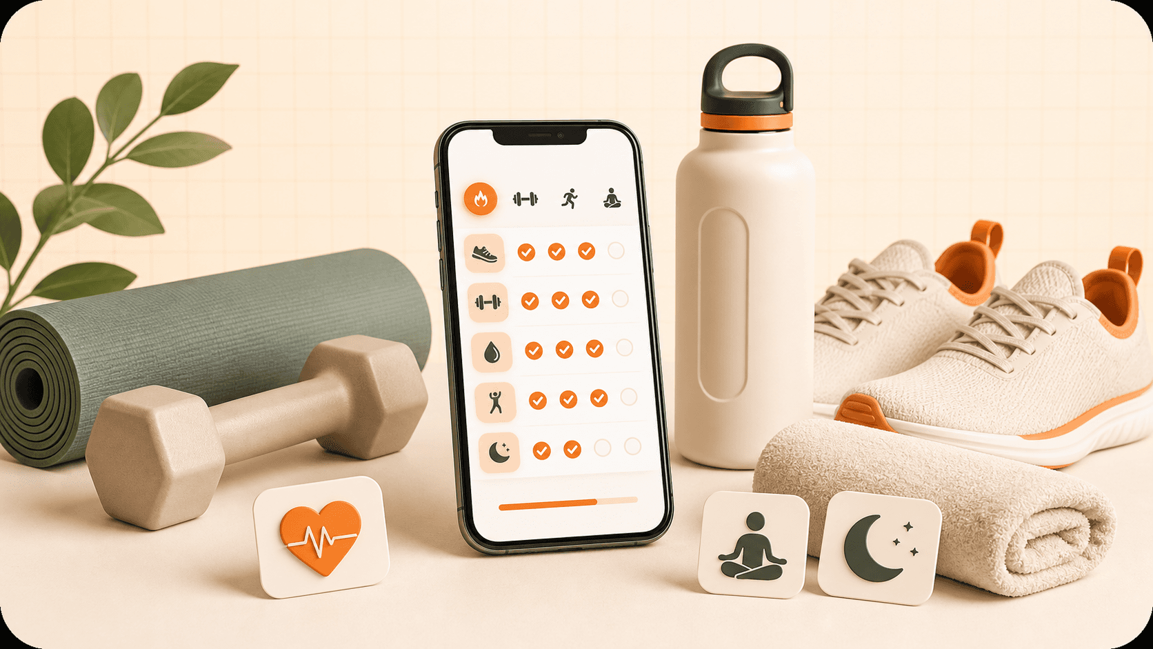 Fitness habit tracker app with workout, walking, recovery, and wellness gear