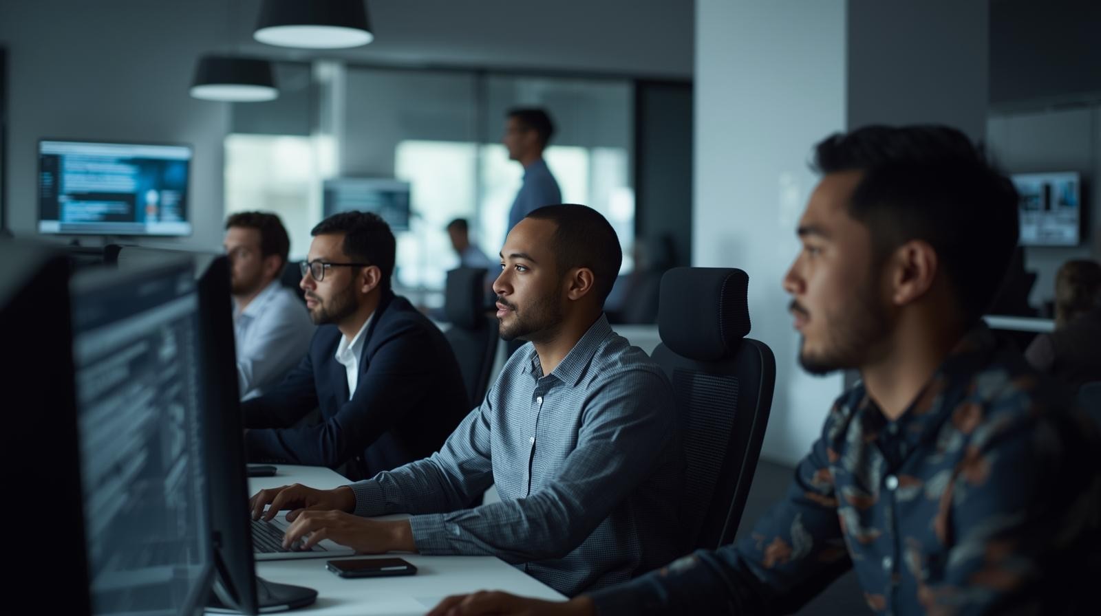 man wearing gray polo shirt beside dry-erase board