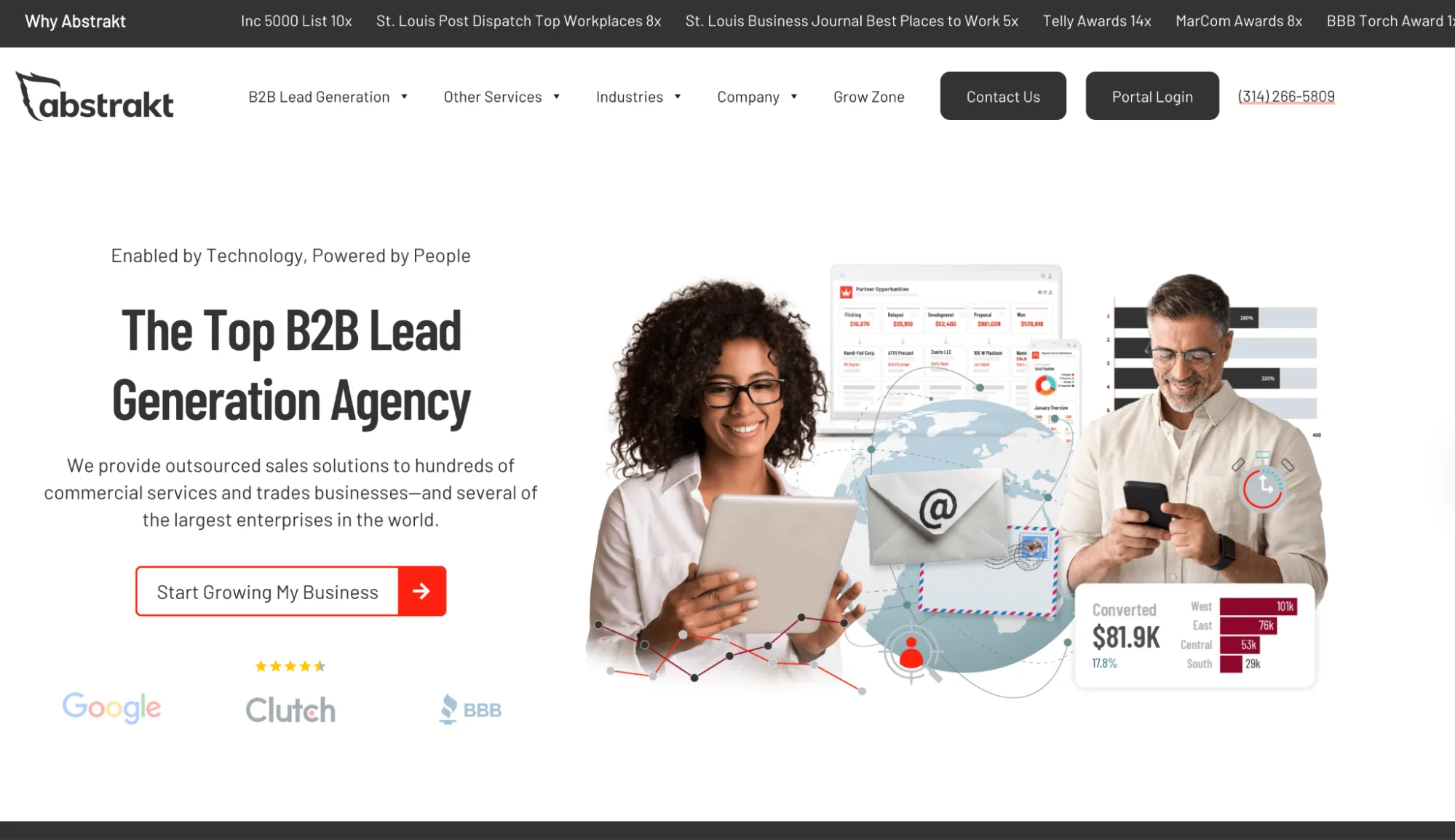 Abstrakt Marketing Group homepage: US-based B2B outbound lead generation agency