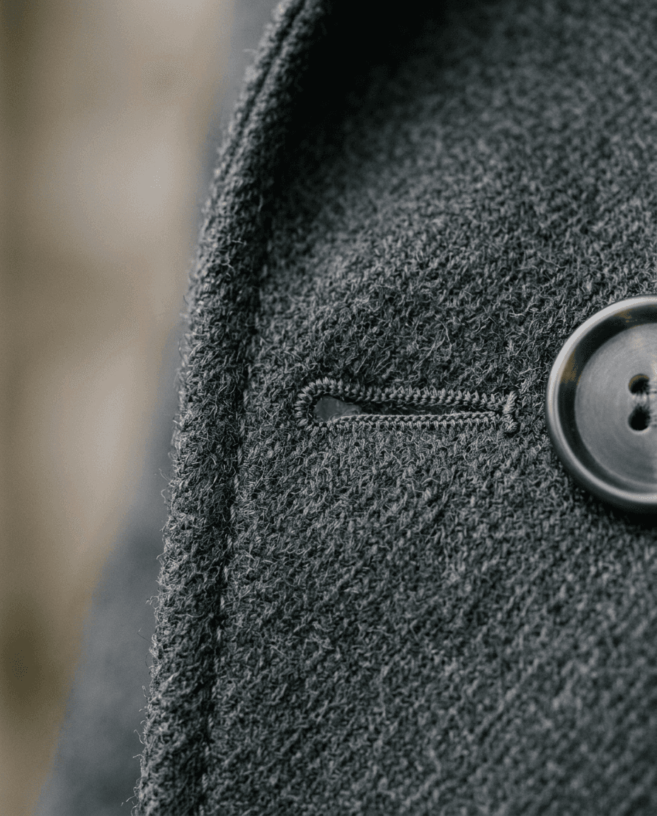 Double-Breasted Camel Cashmere Coat — Charcoal — detail