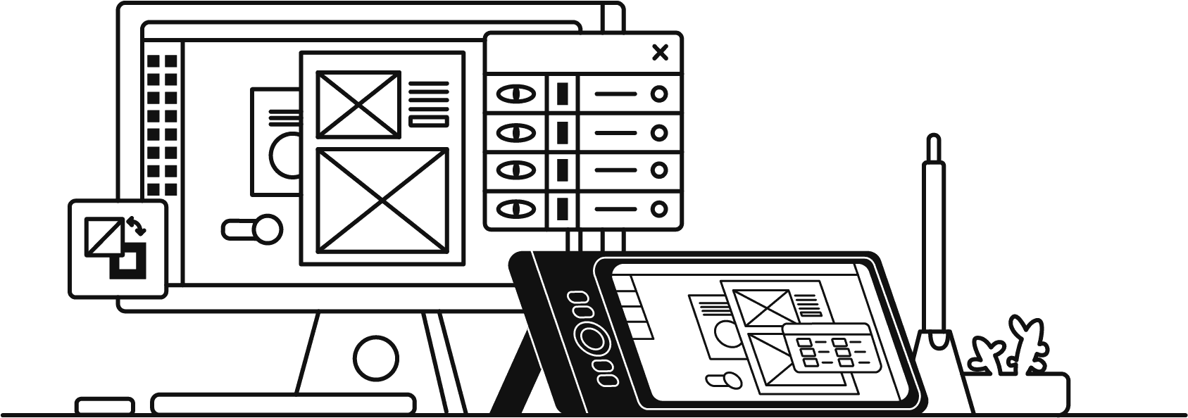 Workspace setup with multiple screens showing design and Product Rendering tools.