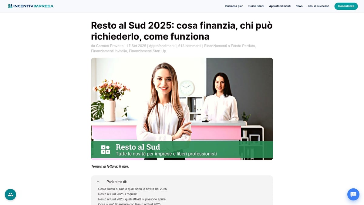 7 Bandi PMI da Non Perdere nel 2026 per la Tua Impresa - Resto al Sud 2.0 – Contributi per l’Autoimprenditorialità nel Mezzogiorno