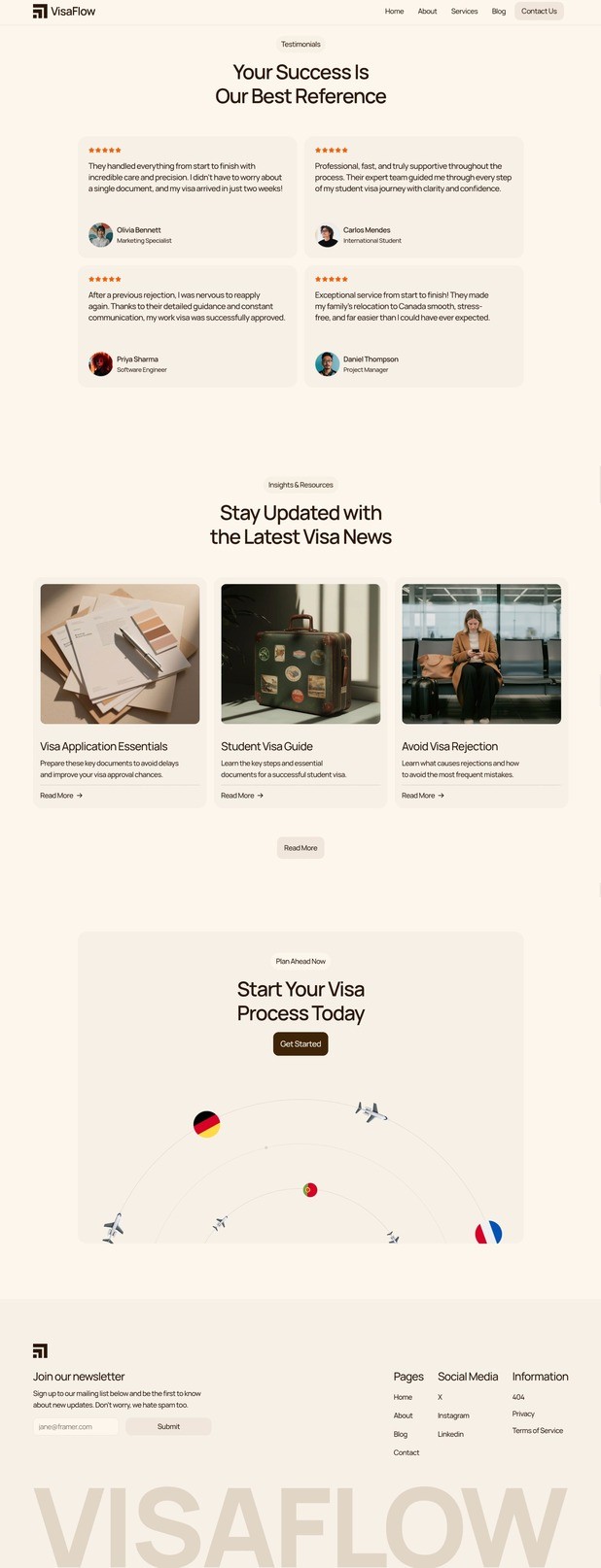 VisaFlow immigration platform website design by Royce Studio