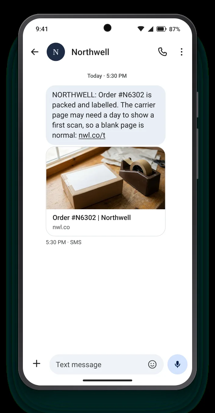 Before the carrier page shows anything shipping text on an Android phone