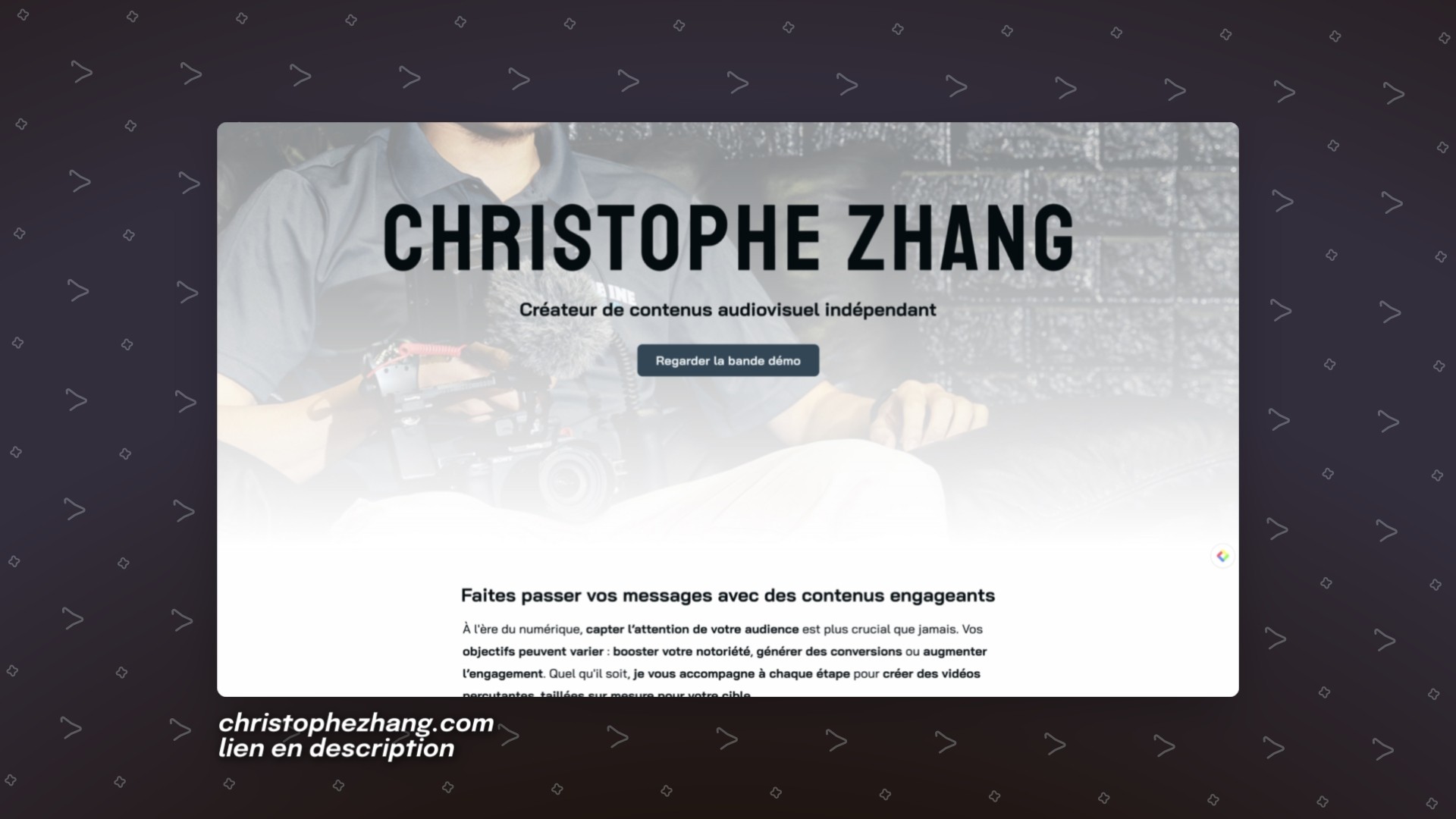 Page d’accueil du portfolio de Christophe Zhang, créateur de contenus audiovisuels.