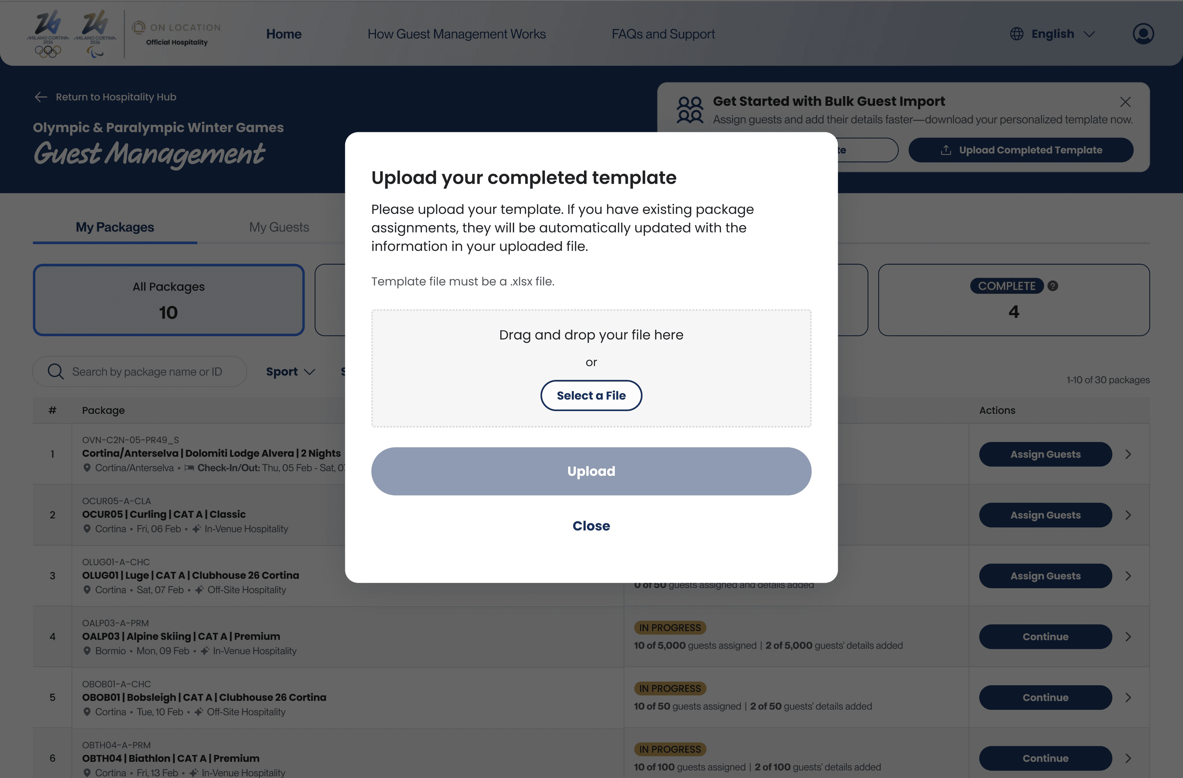 Upload template dialog