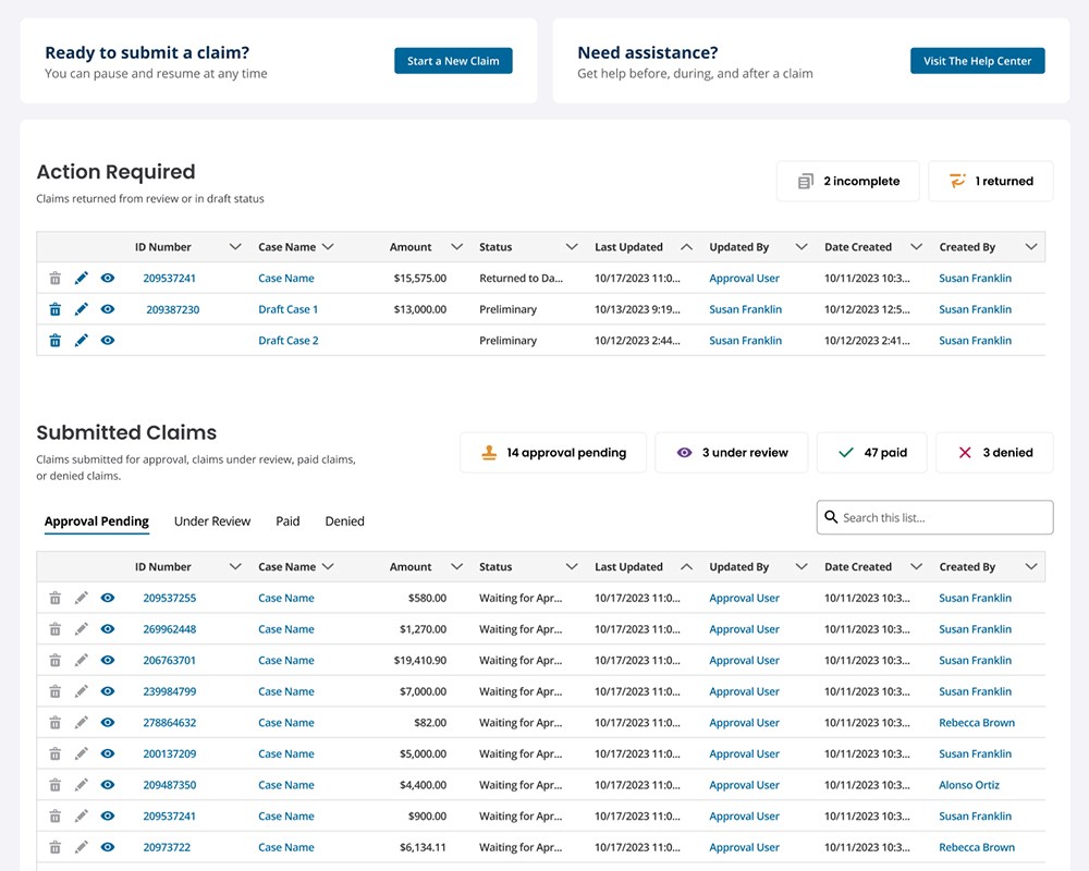 New management screen for cases