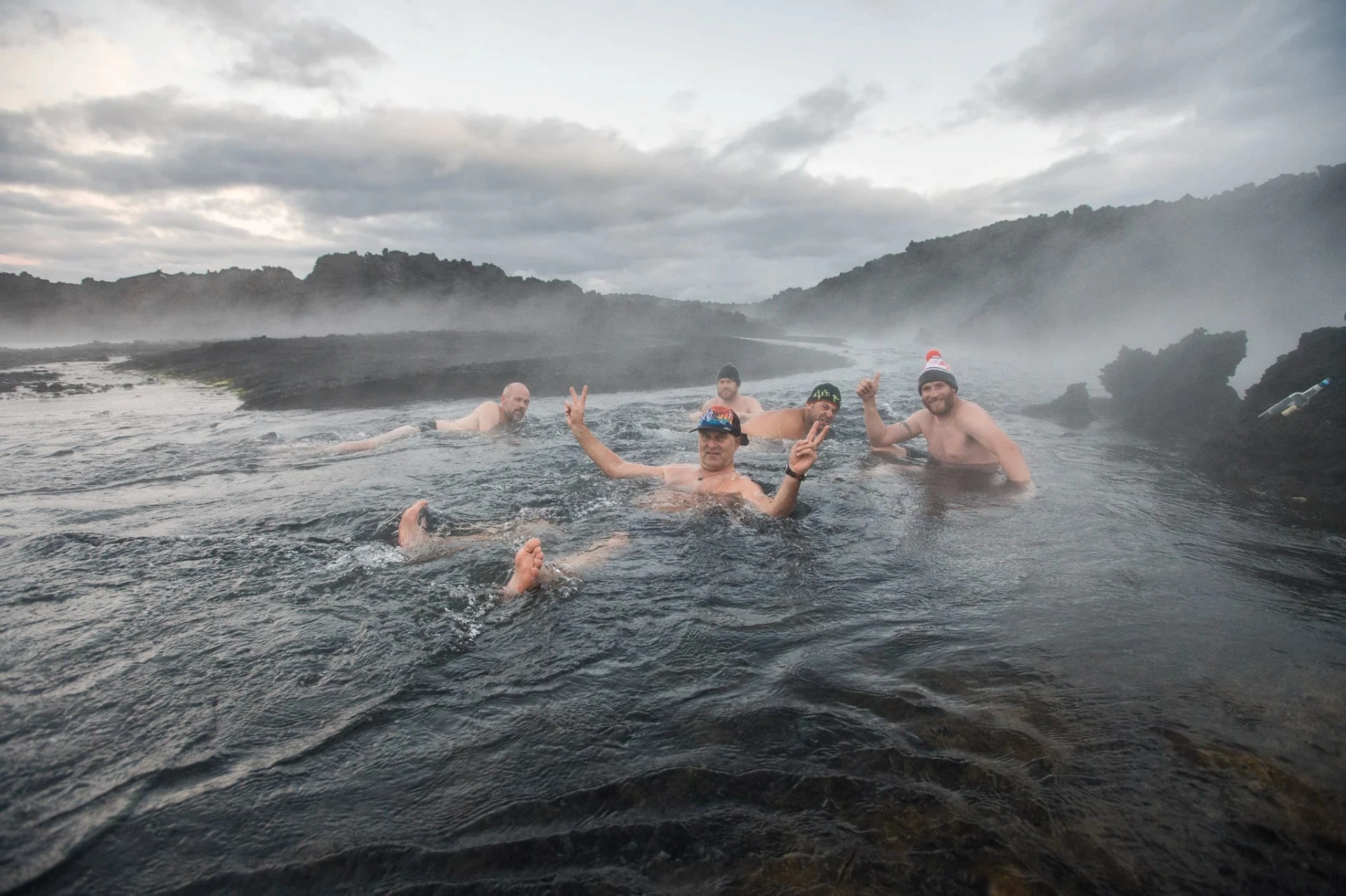 Icebike crew in hot springs Iceland