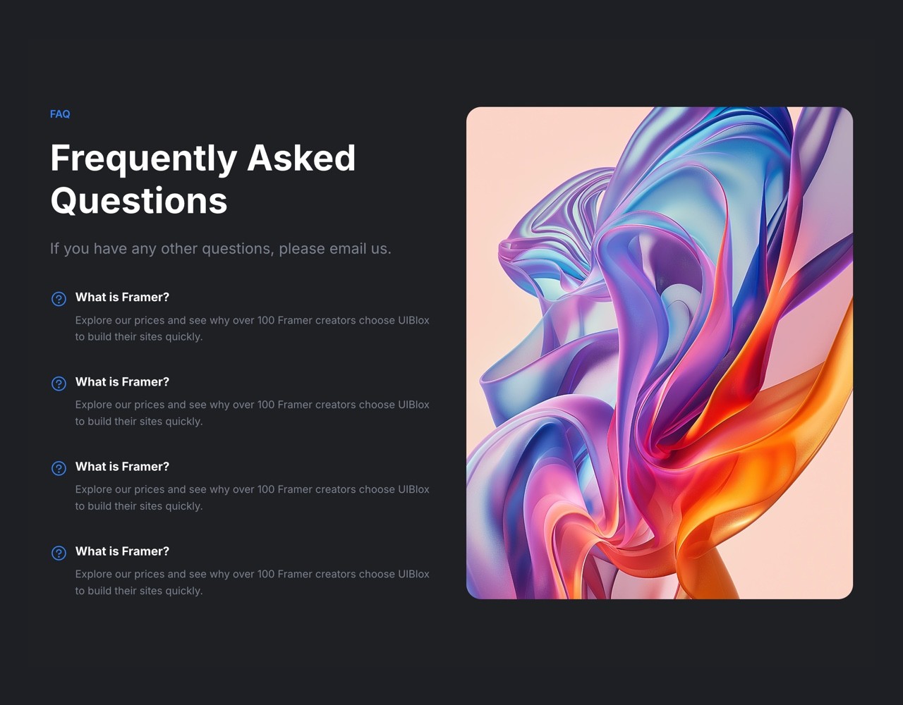 Framer Dark FAQ Section - Frameblox UI