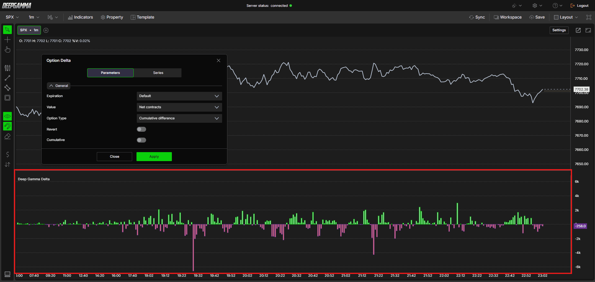 Option Delta - DeepGamma Web. Ejemplo de uso de Option Delta. Captura 6.