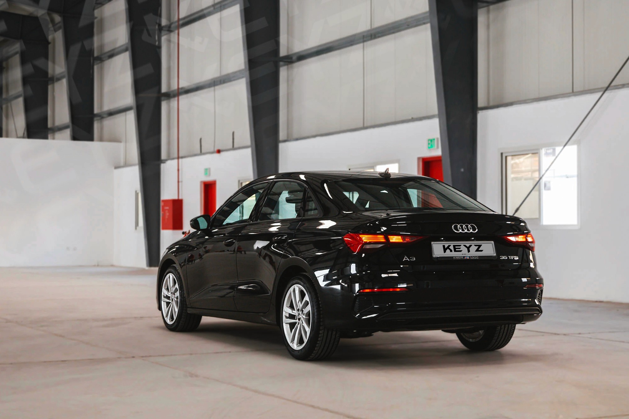 Vue extérieure arrière Audi A3 Noir – Location Berline à Dubaï | Keyz Rent