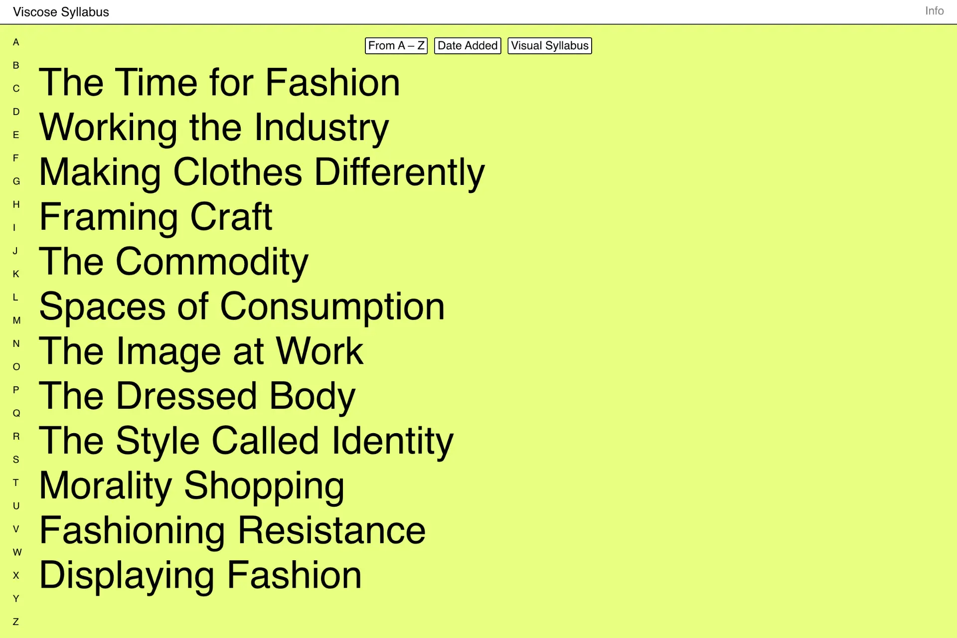 Screenshot of Viscose Syllabus website