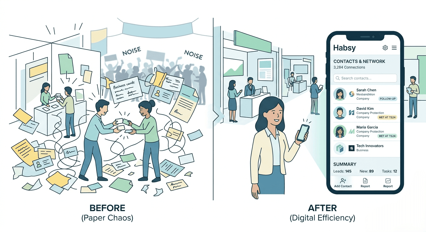 Habsy digital workflow replacing paper-based lead capture at events