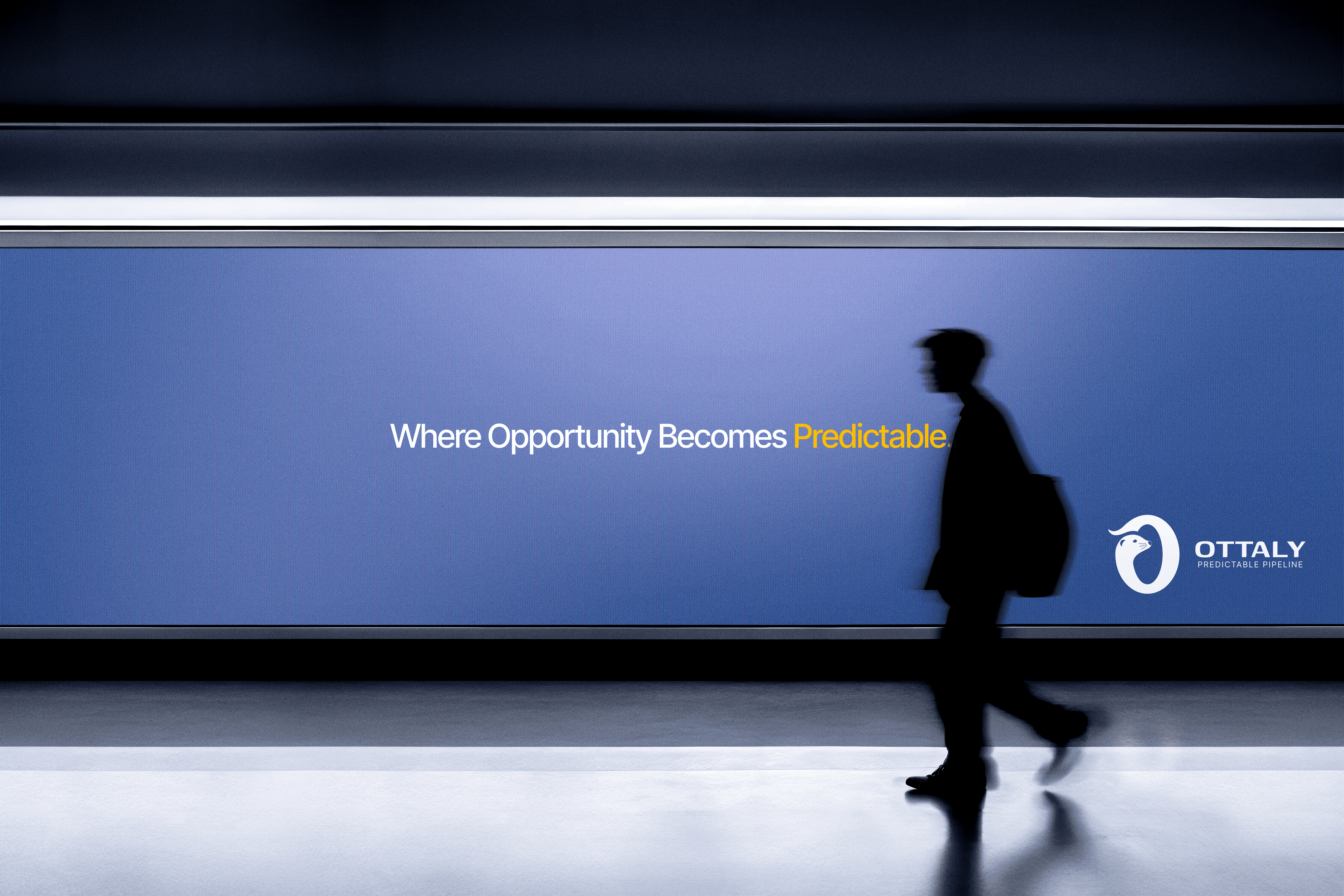 A minimalist 3D mockup of a silver desktop monitor, similar to an iMac, isolated against a solid gray background. The screen displays the "Brand Guidelines" landing page for BrandFrame with a dark theme, featuring large white sans-serif text, a professional navigation menu, and a clean layout focused on visual identity design.