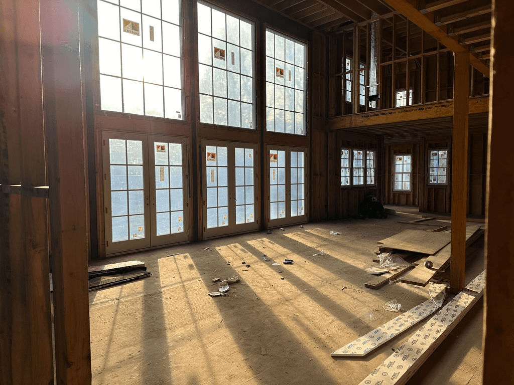 wide interior shot of giant windows 