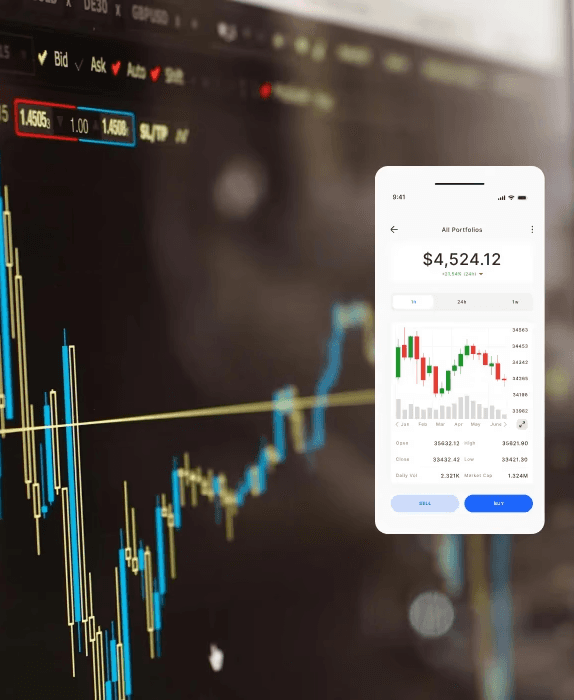 Mobile portfolio monitoring interface displaying real‑time performance charts and balance data, illustrating a mobile‑first portfolio management system for institutional trading.