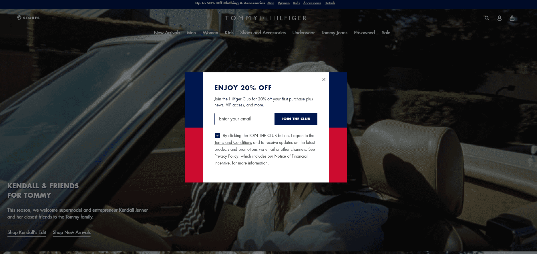 Tommy Hilfiger Pop Up Announcement Example