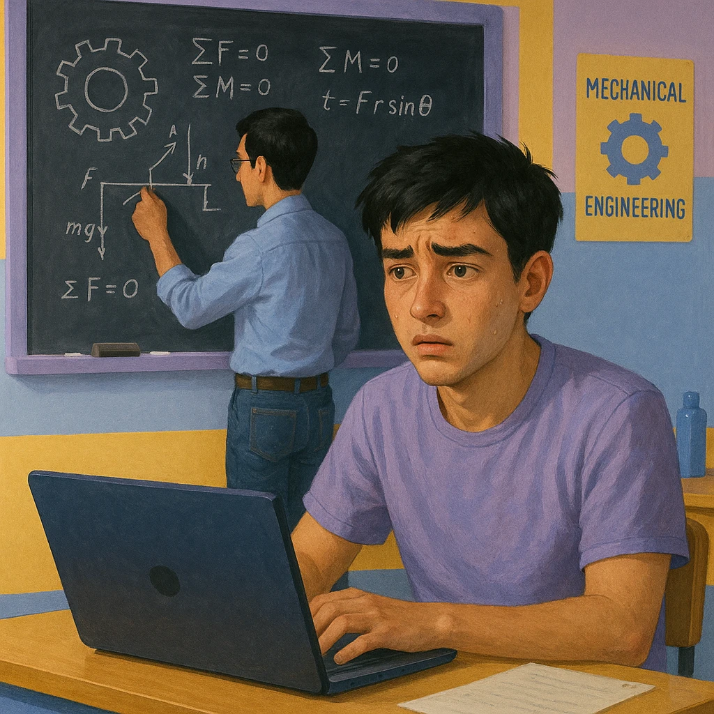 Illustration of a male student struggling in class