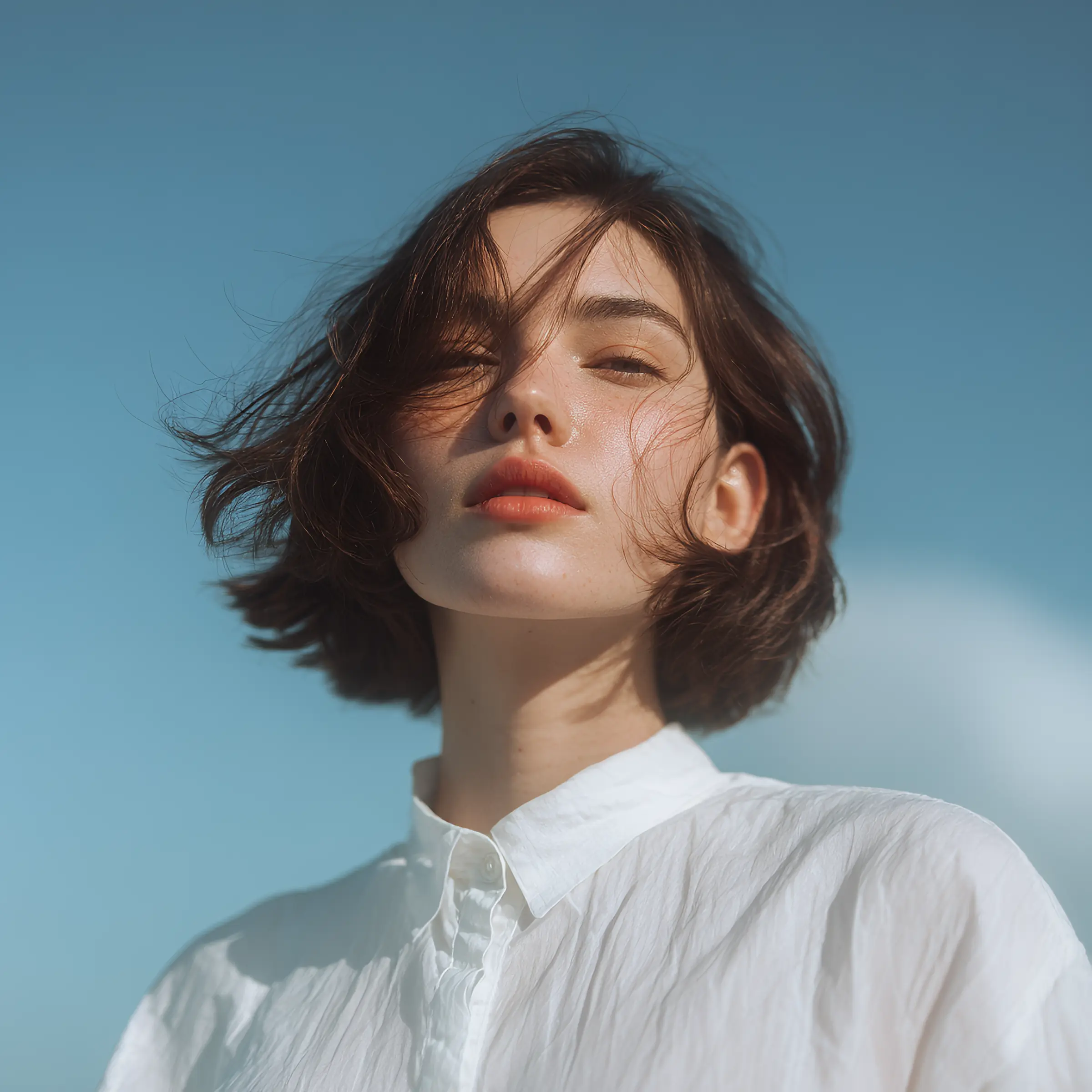 Portrait of a woman agianst blue sky